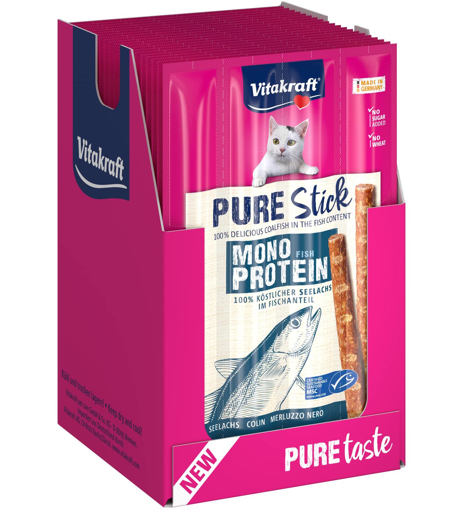 Vitakraft Pure Stick Cat Snack with Pollock - 20x4 Pieces | Ideal for Sensitive Stomachs - International Shipping - Buy Online on GoSupps.com