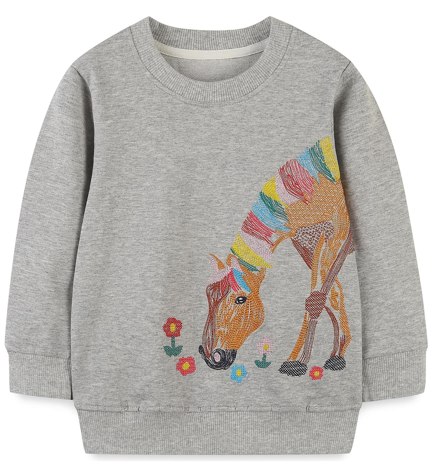 Cute Girls Cotton Sweatshirt | Long Sleeve Toddler Jumper | Ages 1-12 | Horse Design | 3-4 Years - Buy Online on GoSupps.com