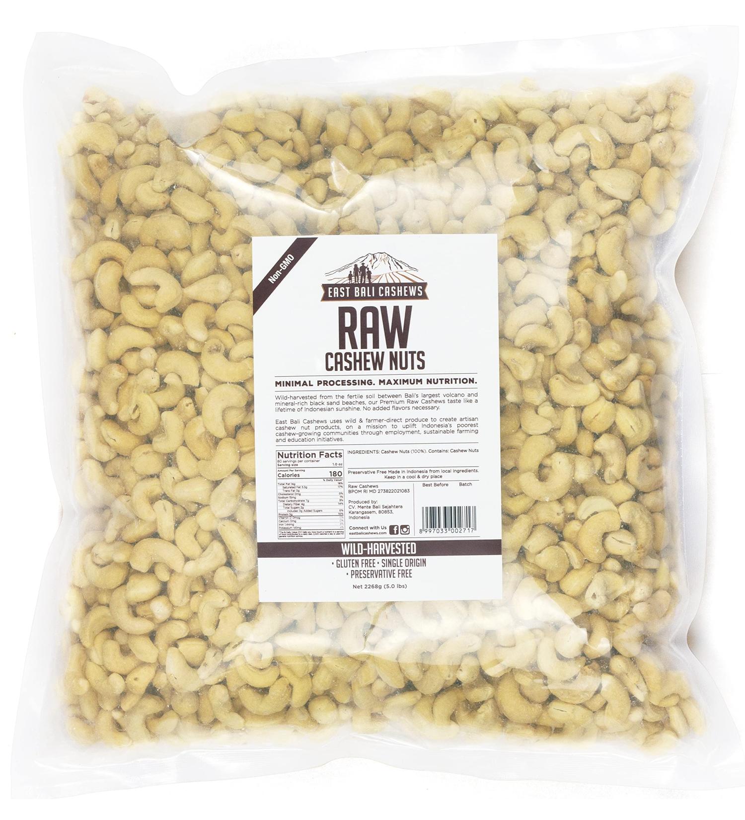 East Bali Cashews Premium Raw Cashew Nuts - 5lbs Bag, Protein Packed, Gluten-Free, Non-GMO, Vegan Snack - Buy Online on GoSupps.com