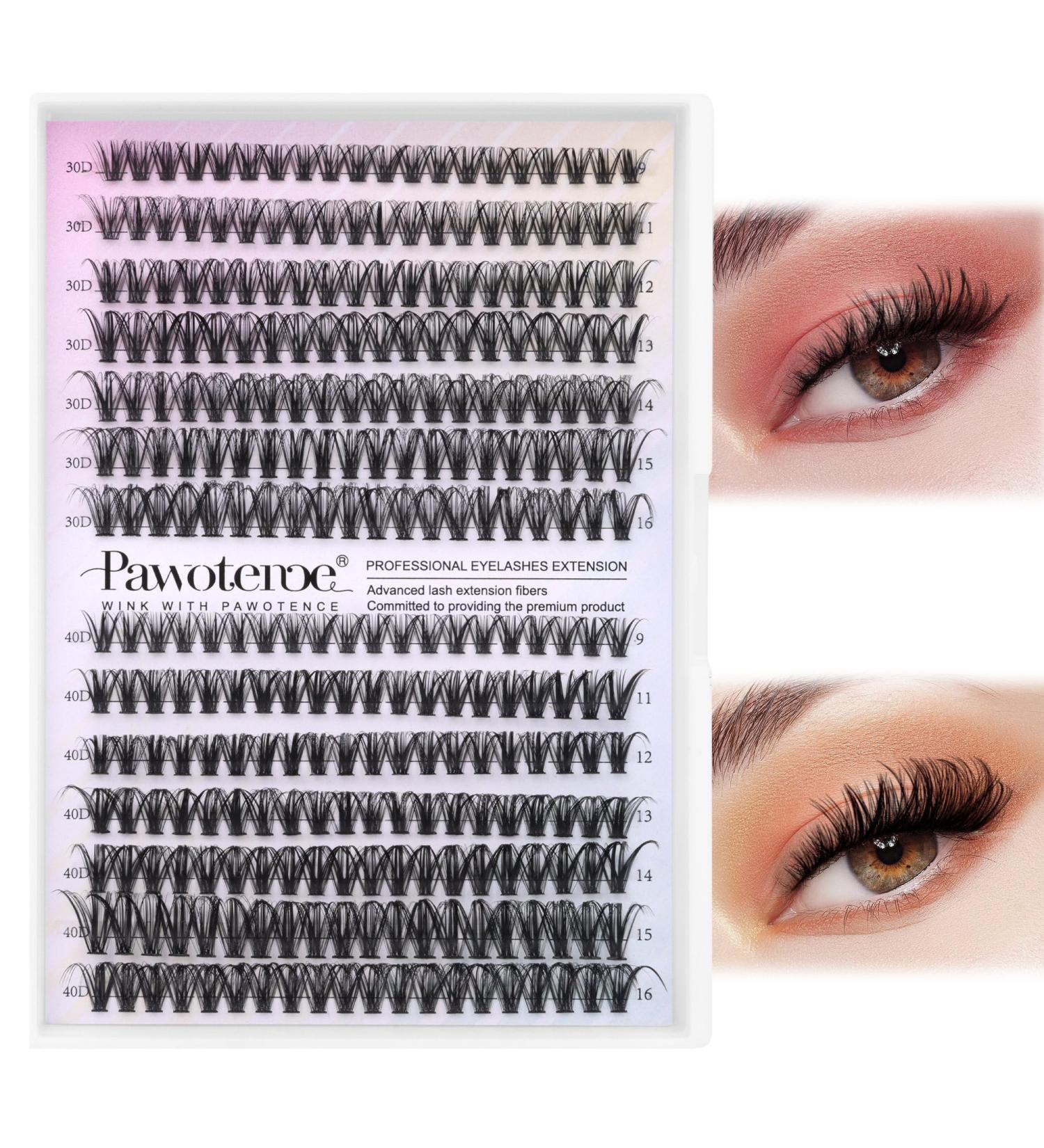 Pawotence 280pcs D Curl Cluster Eyelashes 9-16mm Mix for Self Application - 30D & 40D Lash Extensions - Buy Online on GoSupps.com