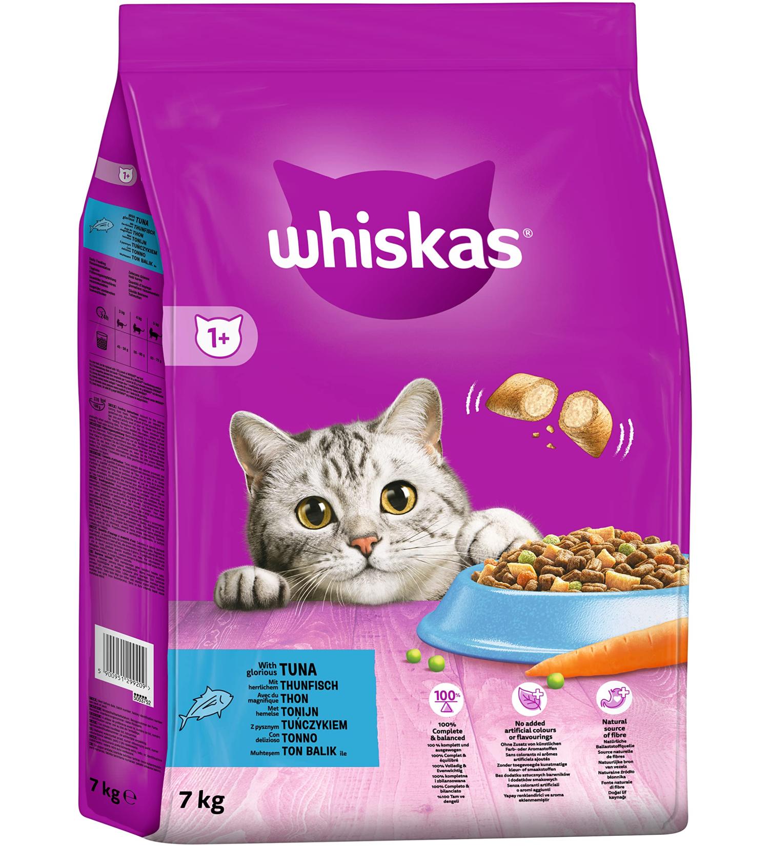 Whiskas Adult 1+ Dry Cat Food Tuna 7kg - Premium Dry Food for Adult Cats - Various Packaging Options - Buy Online on GoSupps.com