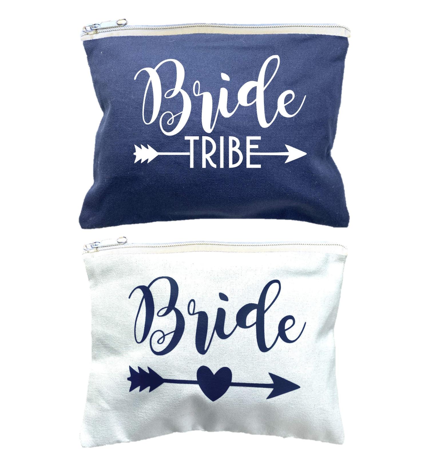 12 Pack Bridesmaids Makeup Bags Set + Bride Bag | Premium XL Natural Cotton Canvas - Bachelorette Party & Bridal Shower Gifts - White & Navy Blue - Buy Online on GoSupps.com