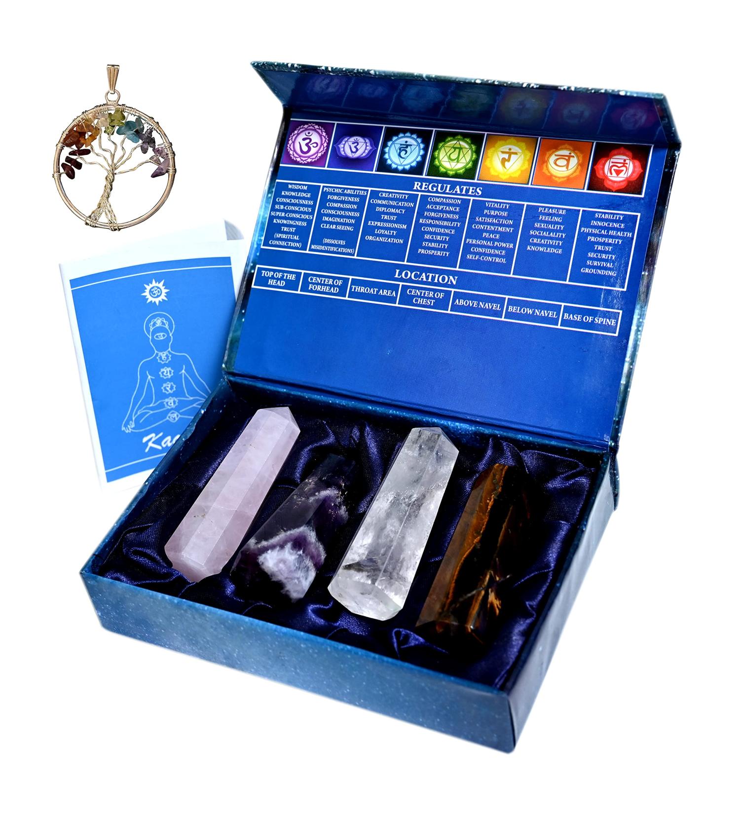 KACHVI Crystals 4 Pc Chakra Gemstones Set - Tiger Rose Clear Amethyst | Healing Crystals and Gemstones for Spiritual Gifts | Chakra Crystal Set for Women - Buy Online on GoSupps.com