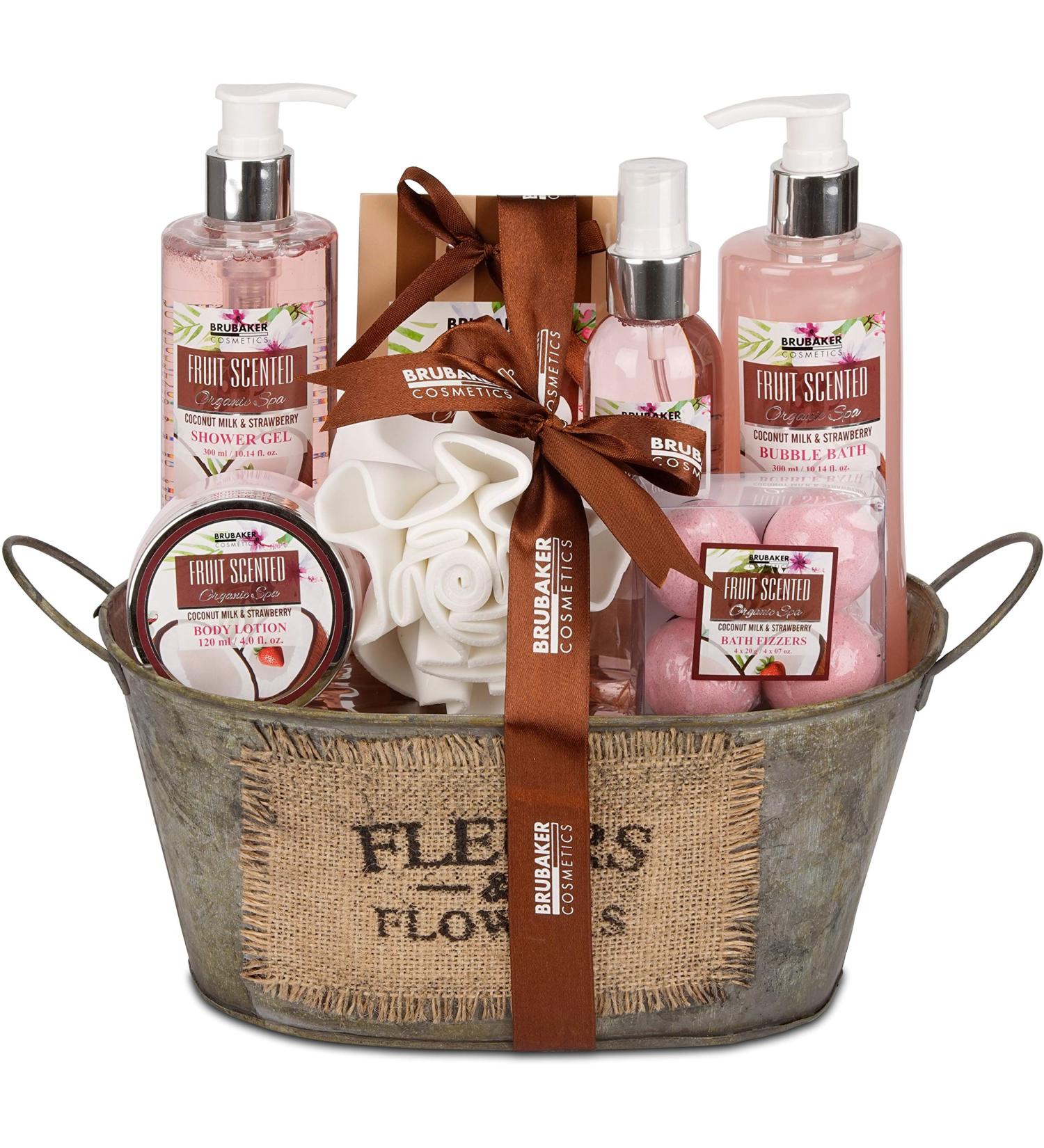 BRUBAKER Cosmetics Bath and Shower Set - Coconut & Strawberry Fragrance | 10-Piece Vintage Tub Gift Set | International Shipping Available - Buy Online on GoSupps.com