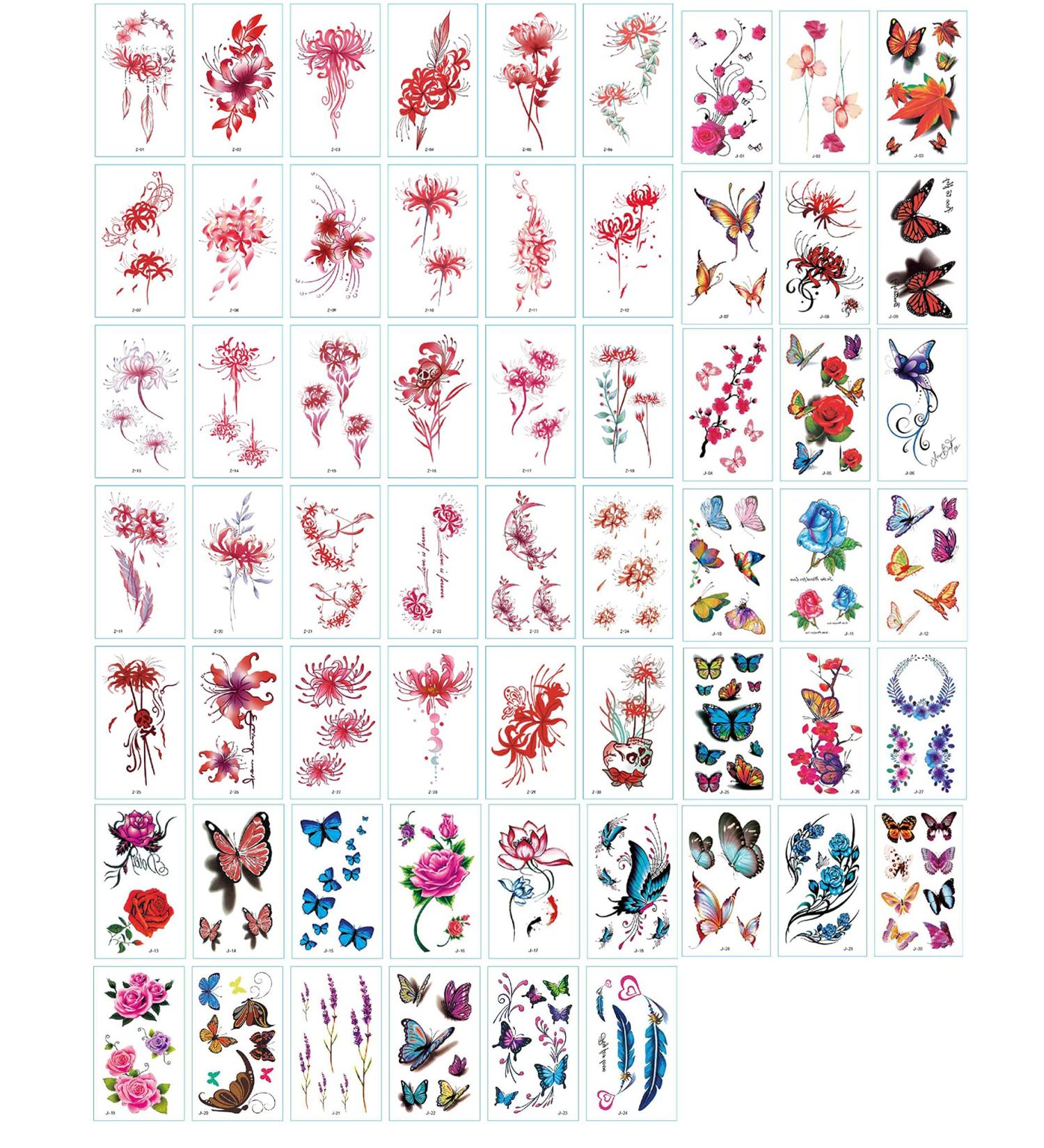 XJL Flowers Butterflies Temporary Tattoos - 60 Sheets | Water Transfer Fake Tattoo Stickers for Women, Girls, and Kids | Body Art Decoration - Buy Online on GoSupps.com