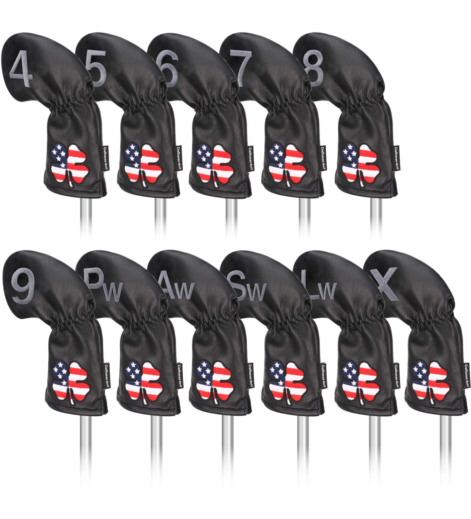 Craftsman Golf 11pcs USA Flag Clover Leather Iron Headcovers - Customizable with Your Name - Buy Online on GoSupps.com