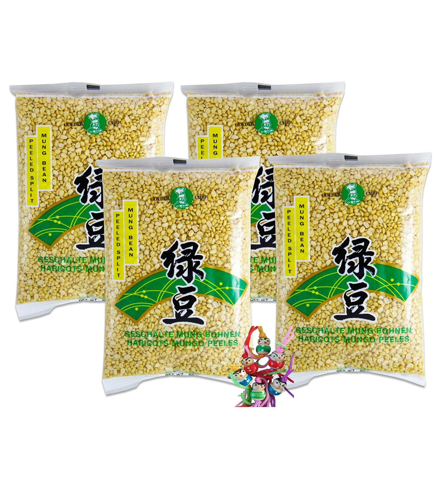 yoaxia - Pack of 4 - 4x 400g peeled mung beans / mung beans / peeled split mung bean + a small lucky charm for free
