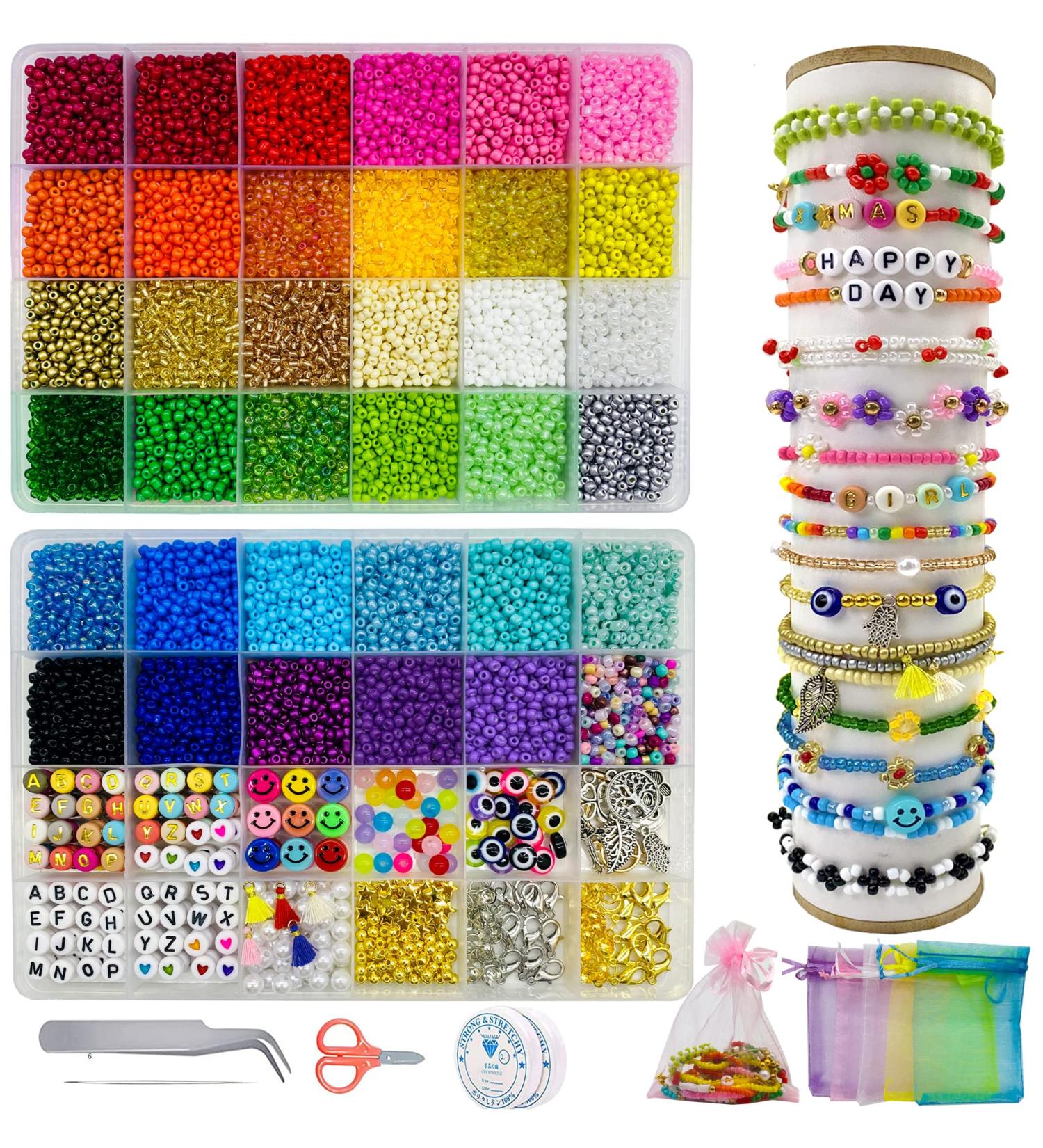 16000pcs 3mm Seed Beads Bracelet Making Kit - 36 Color Glass Beads with Charms for DIY Jewelry Making - Buy Online on GoSupps.com