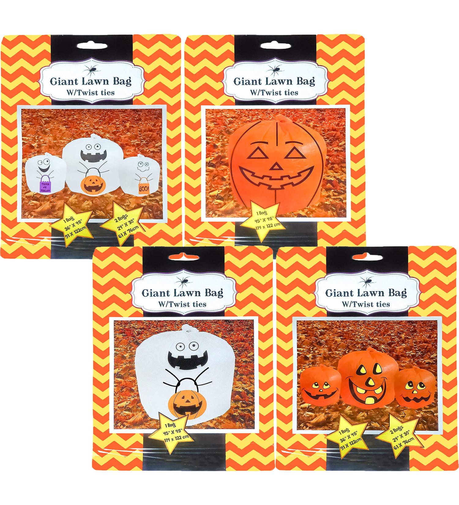 Set Of 4 Halloween Decorative Giant Lawn Bags With Twist Ties (Pumpkin & Ghost) - Buy Online on GoSupps.com