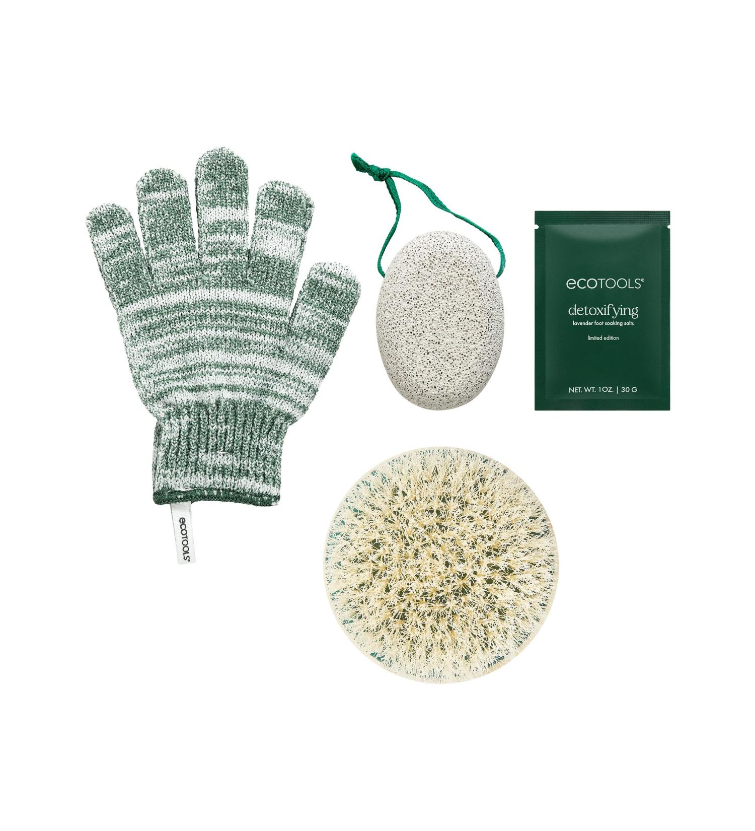 EcoTools Limited Edition Snowy Glow Kit Shower Gloves Dry Body Brush Foot Pumice Stone & Foot Soak 4 Piece Gift Set Snowy Glow Set 4 Piece - Buy Online on GoSupps.com