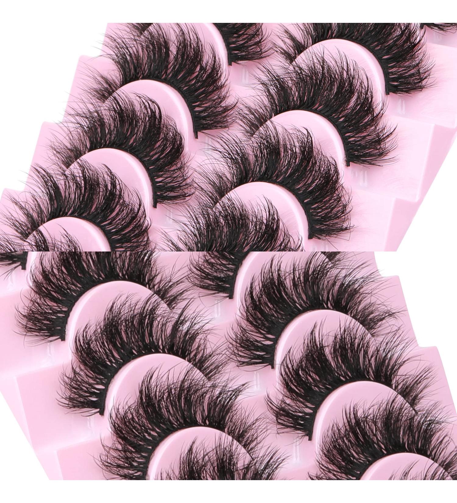 Natural Volume Faux Mink Eyelashes - 10 Pairs 3D Wispy Fluffy Curly Lashes (17mm) - Buy Online on GoSupps.com