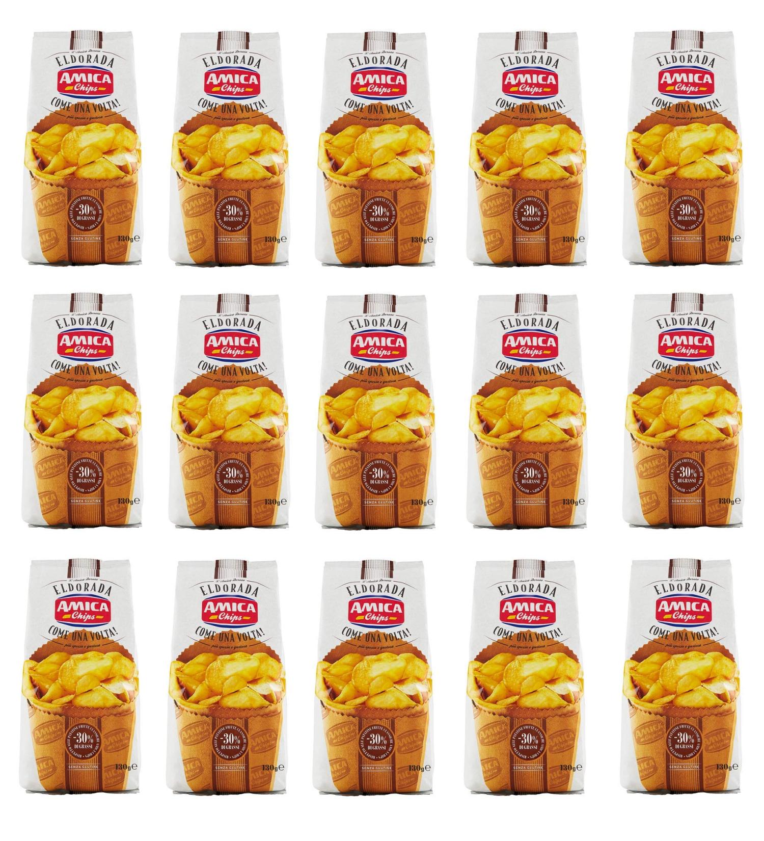 Amica Chips Amica Eldorada Come una Volta Potato Tokens - Chunky Crispy Cut - 130g - Gluten Free - Pack of 15