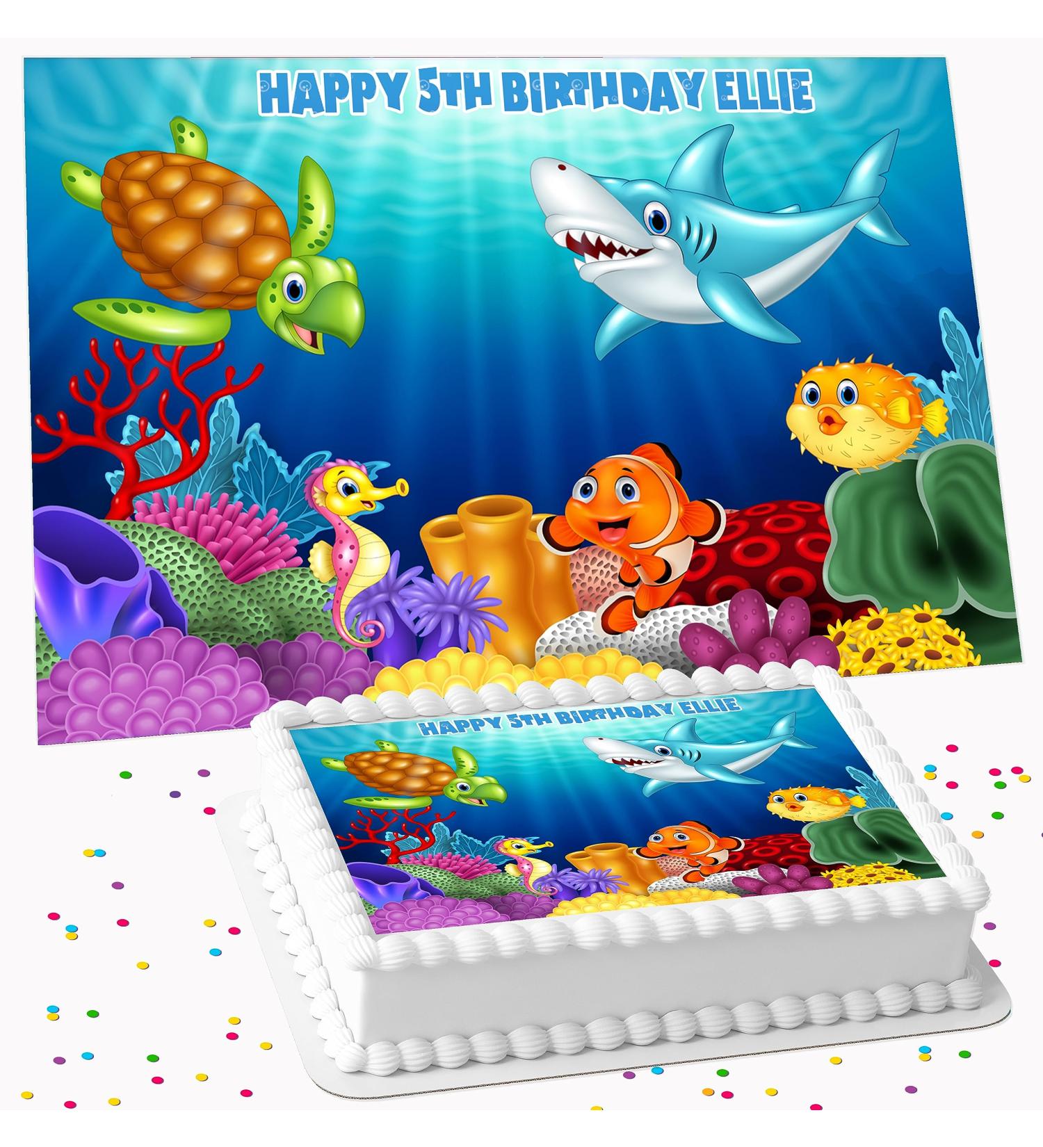 SEA LIFE BIRTHDAY PERSONALISED ICING EDIBLE COSTCO CAKE TOPPER R2-014