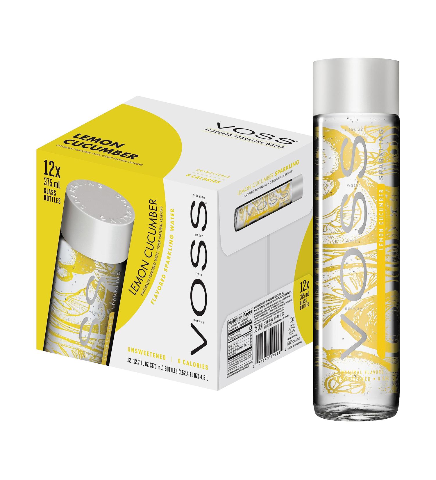 Voss Water Lemon Cucumber 375 ml natural fruity taste pack of 12 (disposable 12 x 375 ml) Lemon Cucumber 4.5 l (pack of 1)