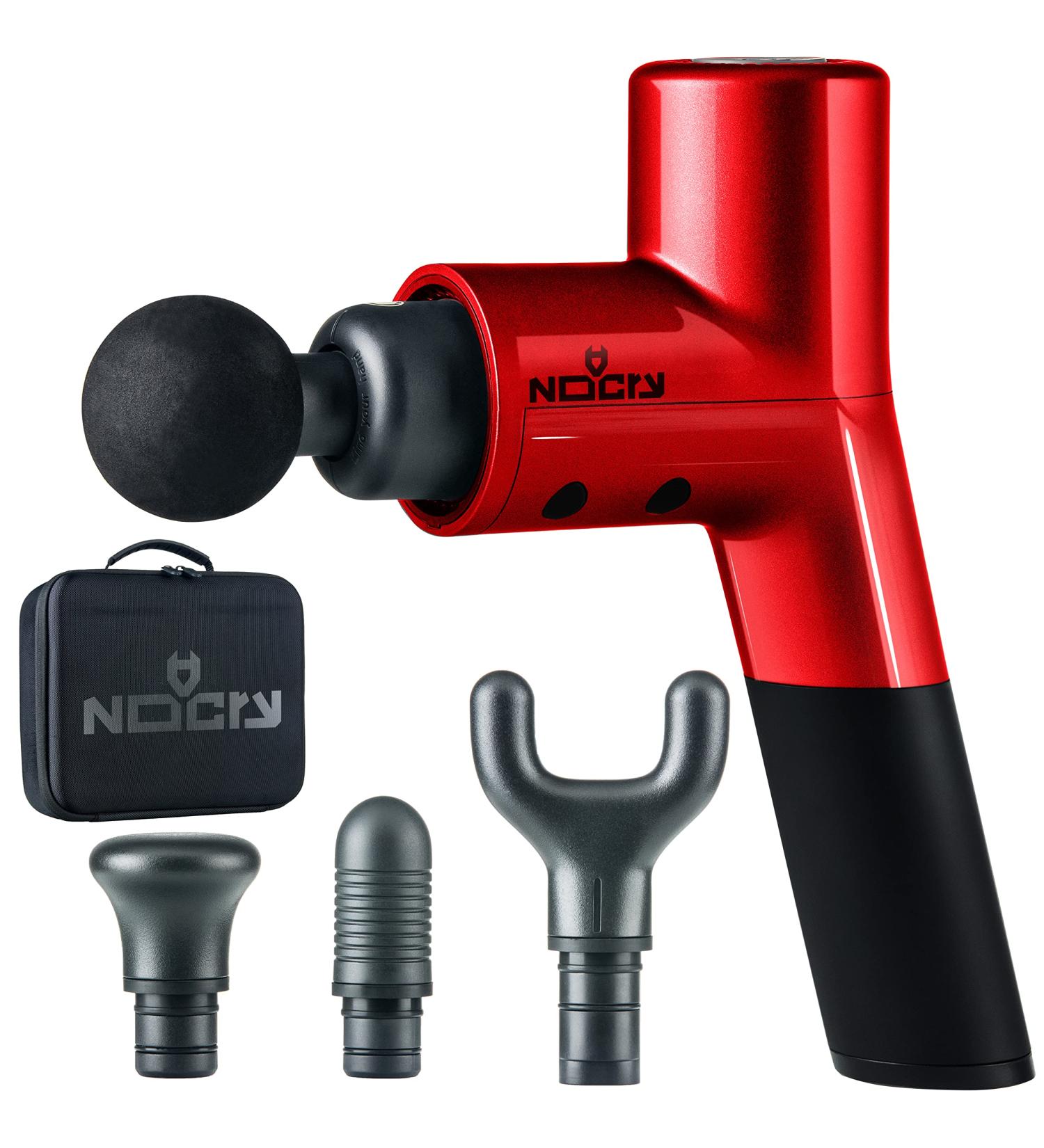 NoCry Professional Deep Tissue Massage Gun - Cordless Handheld 5 Speeds 3200 BPM - 4 Attachment Heads - Athletes & Office Workers Relief - Red - Buy Online on GoSupps.com