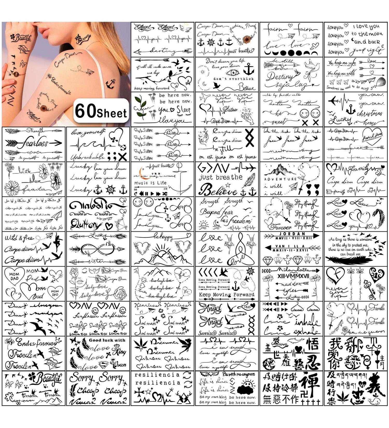 Yazhiji Tiny Temporary Tattoos - 60 Sheets Waterproof Fake Tattoo Variety Pack for All Ages - Buy Online on GoSupps.com