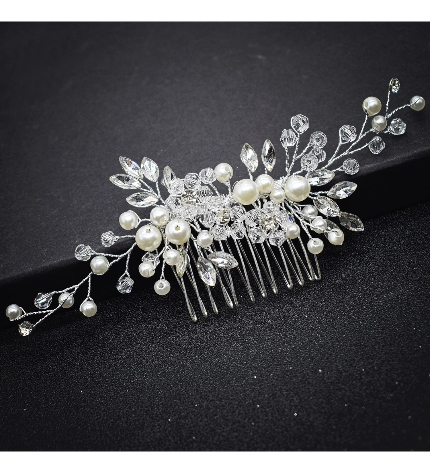 Wedding Hair Accessories Fanvoes Hair Pieces Comb for Brides Bridal-Silver Vintage Headpiece Clip Barrette Jewelry w/Handmade Flower Ivory Pearl Leaf Rhinestone Crystal for Women Girls Bridesmaid - Buy Online on GoSupps.com