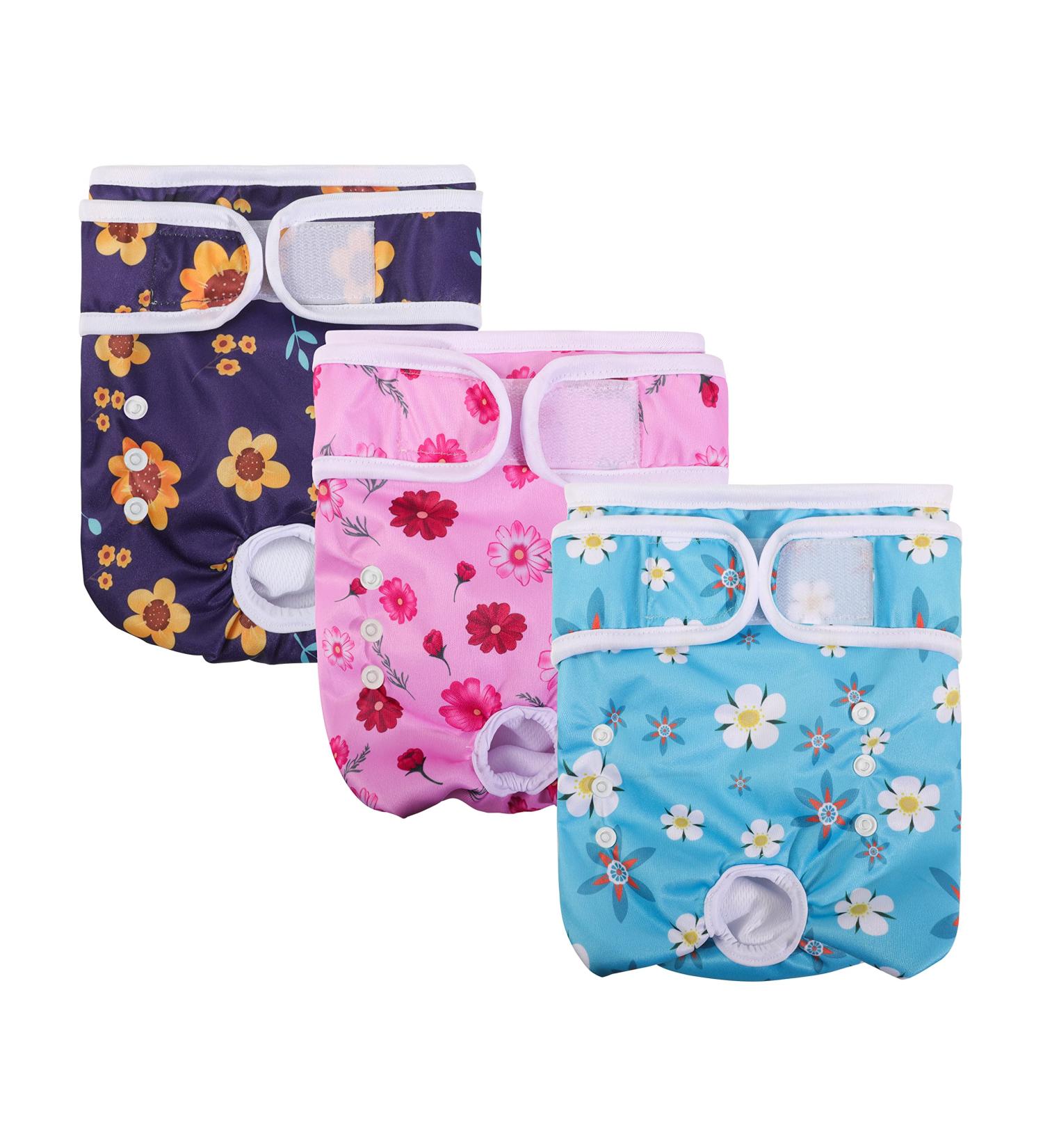 Demigreat High-Suction Folter Trousers for Bitches - Adjustable Dog Diapers with Cute Nied Flowers - 3 Pieces XS - Buy Online on GoSupps.com