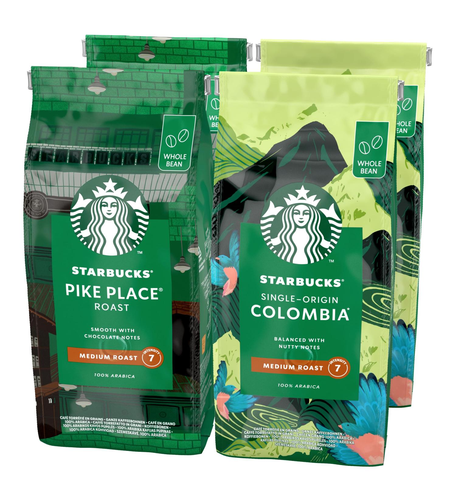 STARBUCKS Pike Place Roast Single-Origin Colombia Whole Bean Coffee 450g (Pack of 4) - Buy Online on GoSupps.com