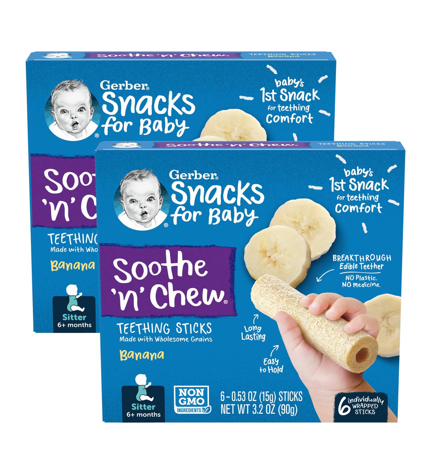 Gerber Soothe n Chew Teething Sticks Banana 6 CT - Natural Relief for Teething Babies - Buy Online on GoSupps.com