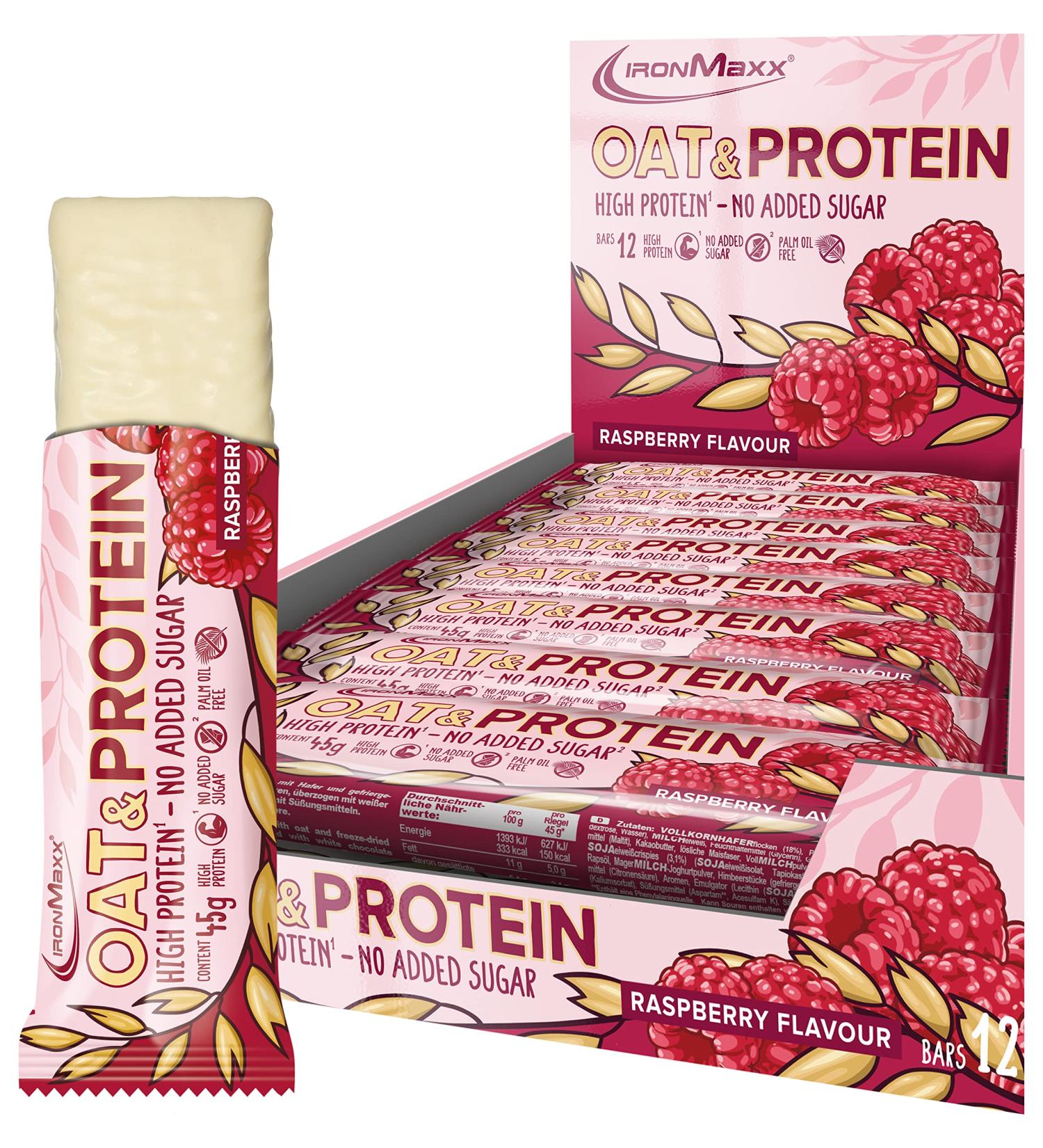 Ironmaxx OAT & Protein Bar - Raspberry (12 x 45g) | High Protein No Added Sugar | Energy & Filler Supplier | Healthy Snack - Buy Online on GoSupps.com