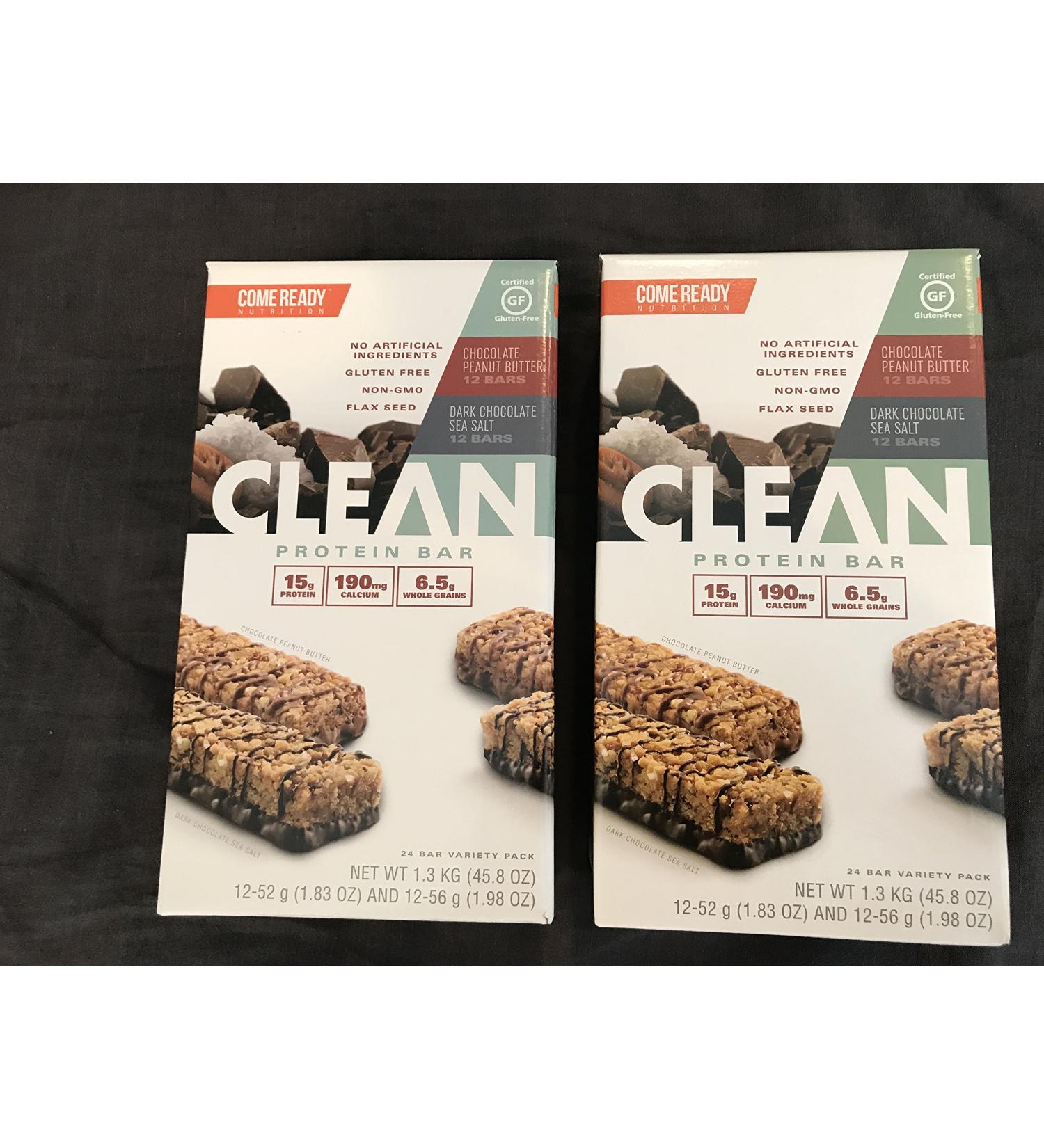 Come Ready Nutrition Clean Protein Bars (2 pack) - 48 Bars Assortment, Chocolate Sea Salt & Peanut Butter, Only $1.38/Bar - Buy Online on GoSupps.com