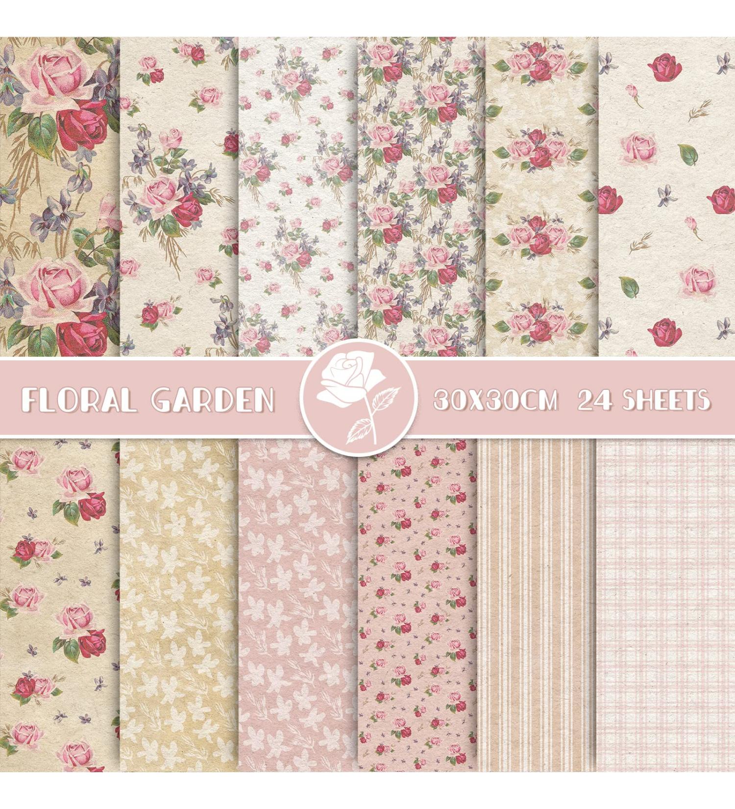 Whaline Spring Pattern Paper - 24 Sheets Double-Sided Rose Floral Scrapbook Paper for Card Making and Scrapbook Photo Album - 30 x 30cm - Buy Online on GoSupps.com