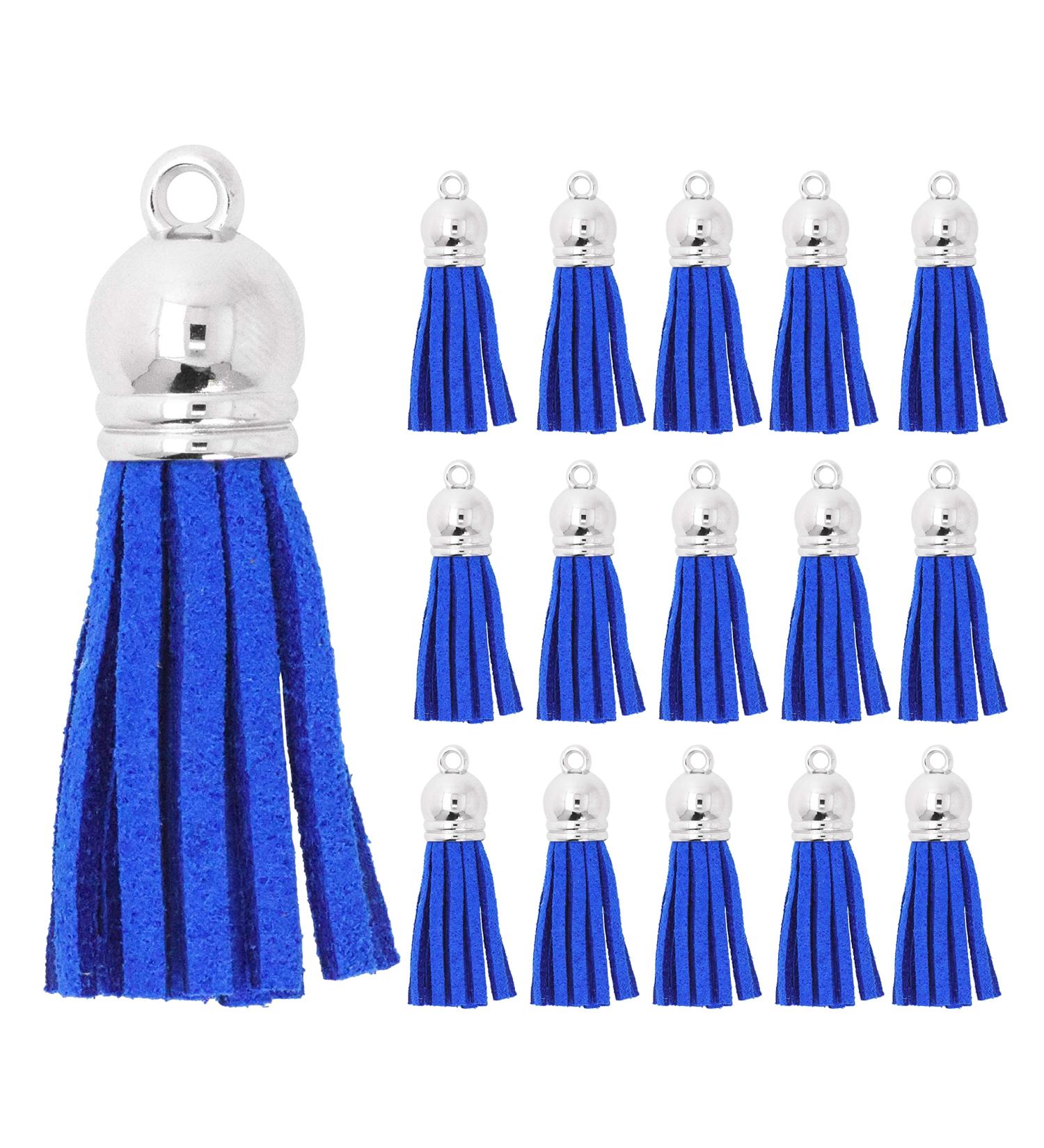 Mandala Crafts Blue Faux Leather Suede Tassel with Loop for Keychains, Jewelry Making, Bookmarks, Gifts, Pillows - 1.5 Inches, 100 PCs - Buy Online on GoSupps.com