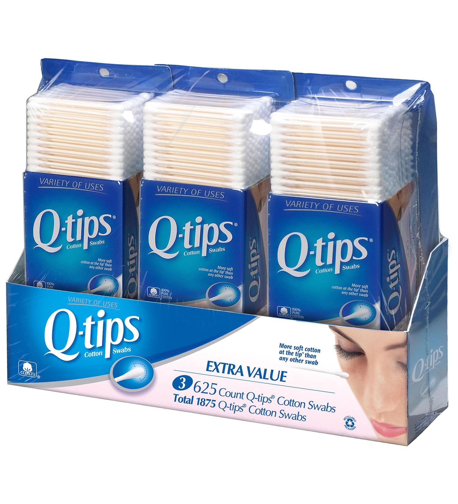 Q-tips Cotton Swabs Club Pack 1875 ct(Pack of 3)