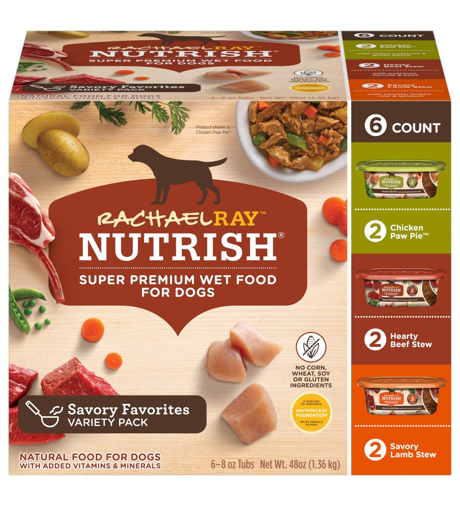 Rachael Ray Nutrish Premium Natural Wet Dog Food Variety Pack 8oz (Pack of 6) - Savory Favorites - Buy Online on GoSupps.com