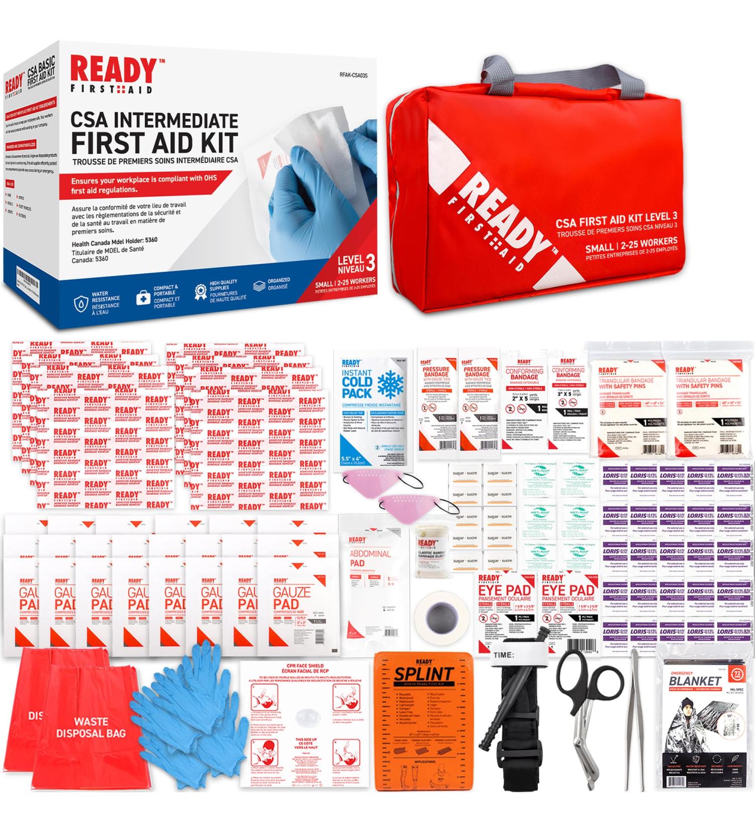 Ready First Aid - CSA Type 3 Intermediate First Aid Kit - Suitable For Workplace With A Moderate Or High Risk Work Environment Including First Aid Bag (Small For 2-25 Workers) First Aid Bag Small - Buy Online on GoSupps.com