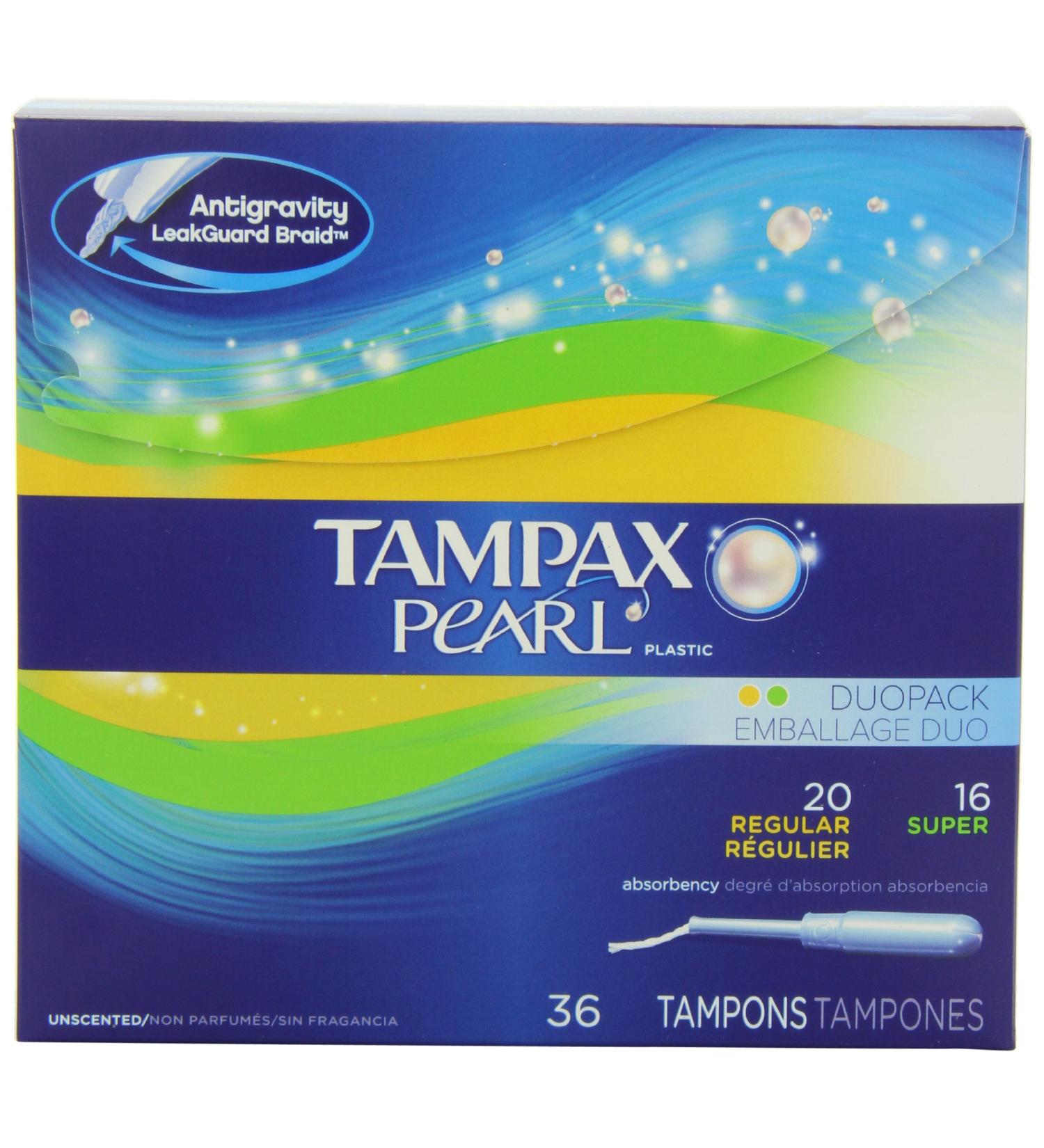 Tampax Pearl Plastic Tampons Duopack - Regular/Super - Unscented - 36 Count - Buy Online on GoSupps.com