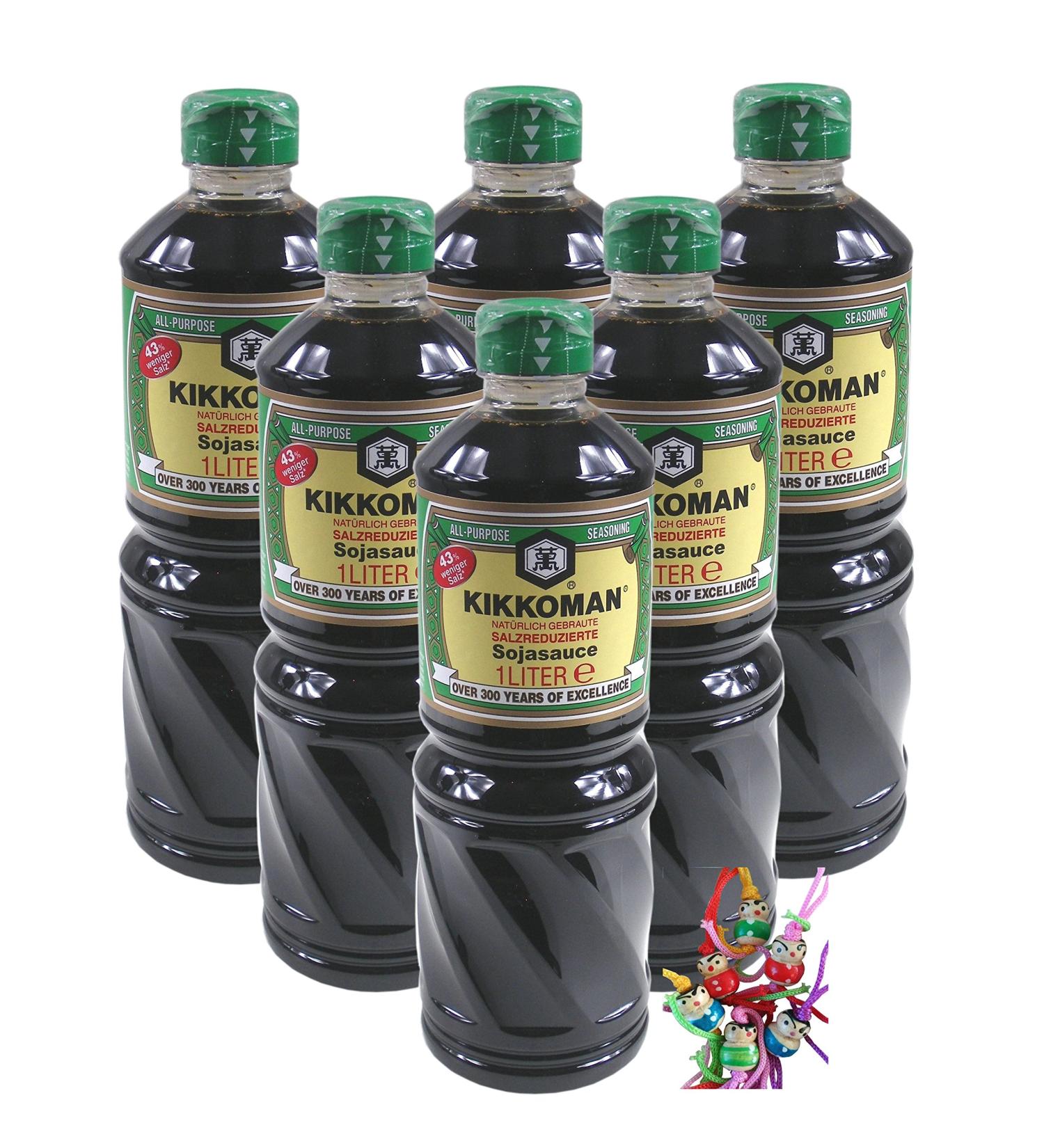  Kikkoman 6 x 1000 ml 43% less salt than traditional soy sauce KIKKOMAN Reduced Salt Soy Sauce + a small lucky charm sink Wooden doll - Buy Online on GoSupps.com