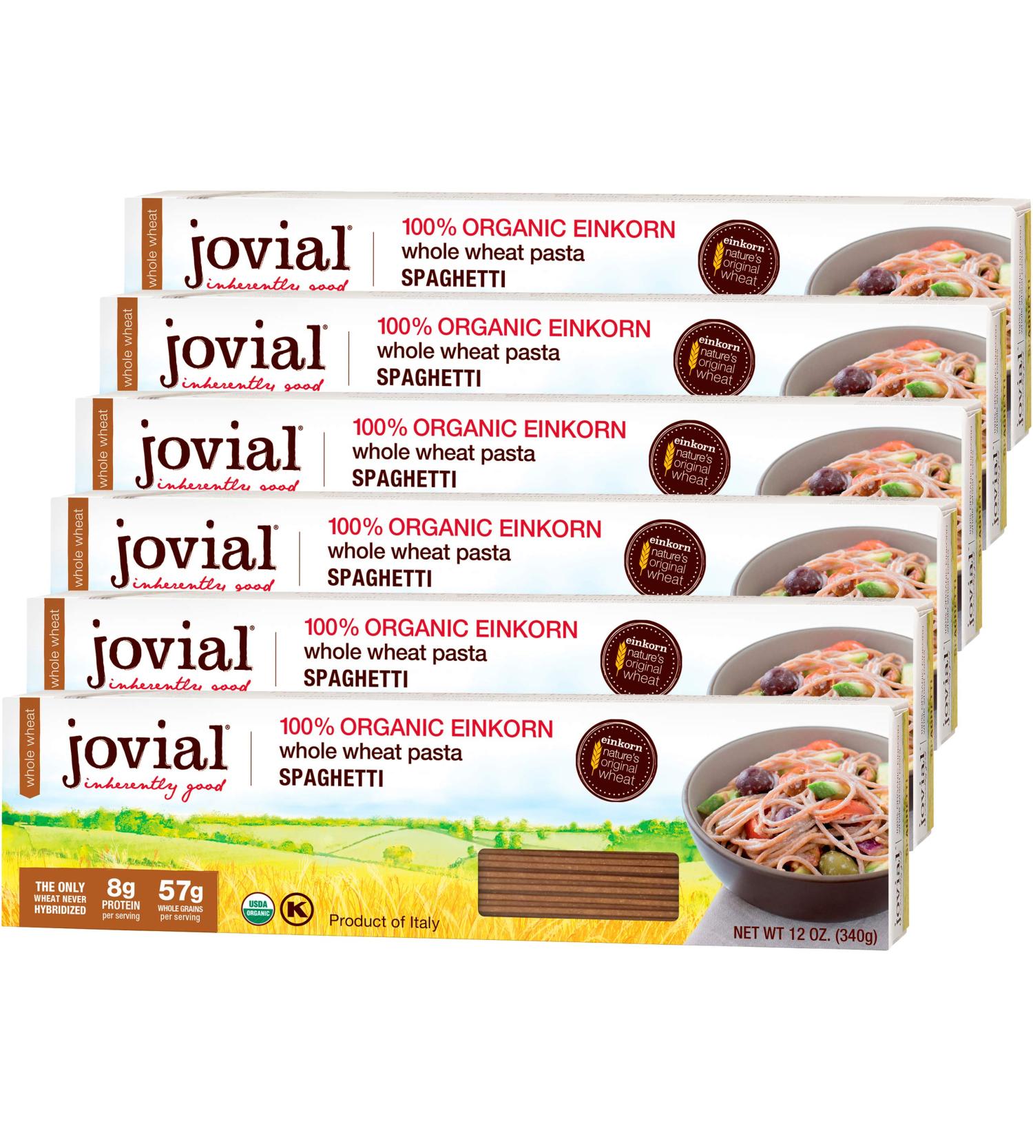 Jovial Organic Whole Grain Einkorn Spaghetti Pasta - Non-GMO, High Protein, Lower Carb - USDA Certified, Kosher - Made in Italy - 12 oz (6 Pack) - Buy Online on GoSupps.com