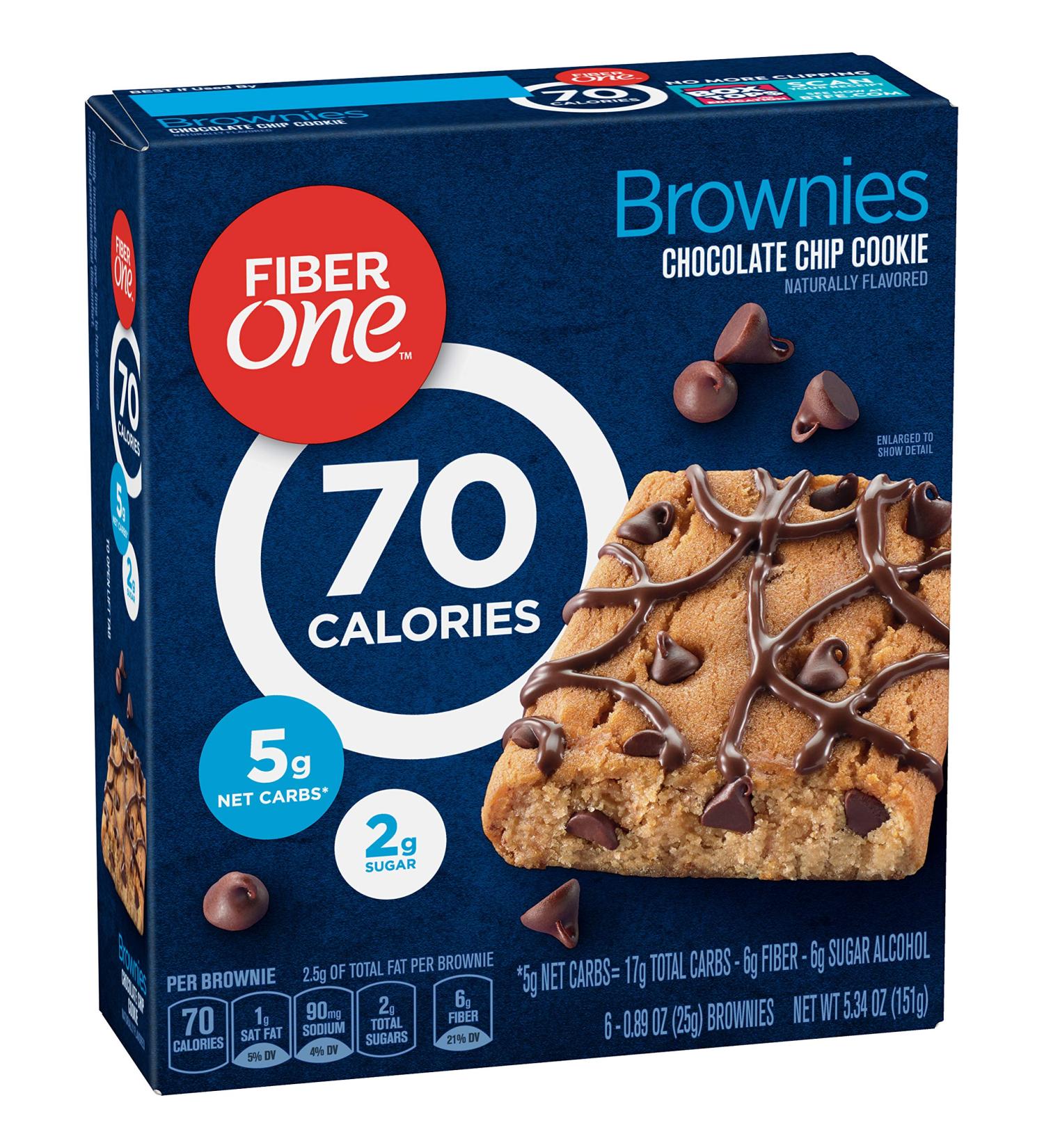 Fiber One 90 Calorie Chocolate Chip Cookie Brownies - 6 Pack, 0.89 oz Bars - Buy Online on GoSupps.com