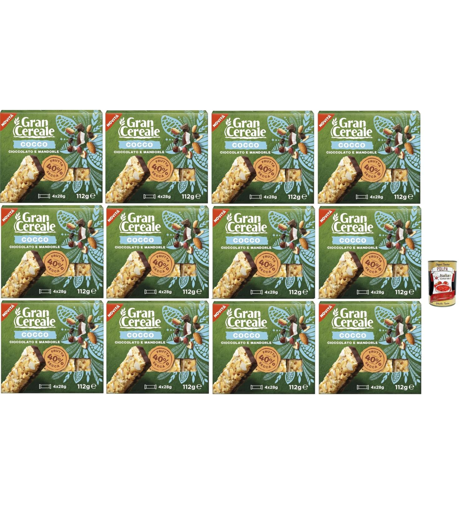 Mulino Bianco Gran Cereale snack dried fruit beams with coconut pieces chocolate and almonds for breakfast and sweet snacks 12 x 112 g + Italian Gourmet polpa 400 g - Buy Online on GoSupps.com