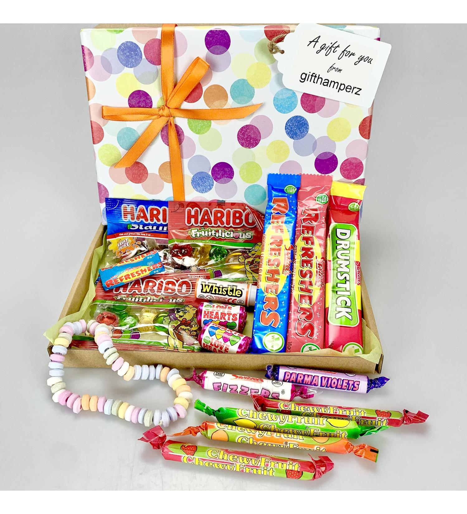 Fun Treat Box Retro Sweet Hamper Wrapped Gift Birthday Party Thank You Graduation Well Done Easter Mothers Day Sorry Get Well Unique Gift His Hers Add Personal Message!