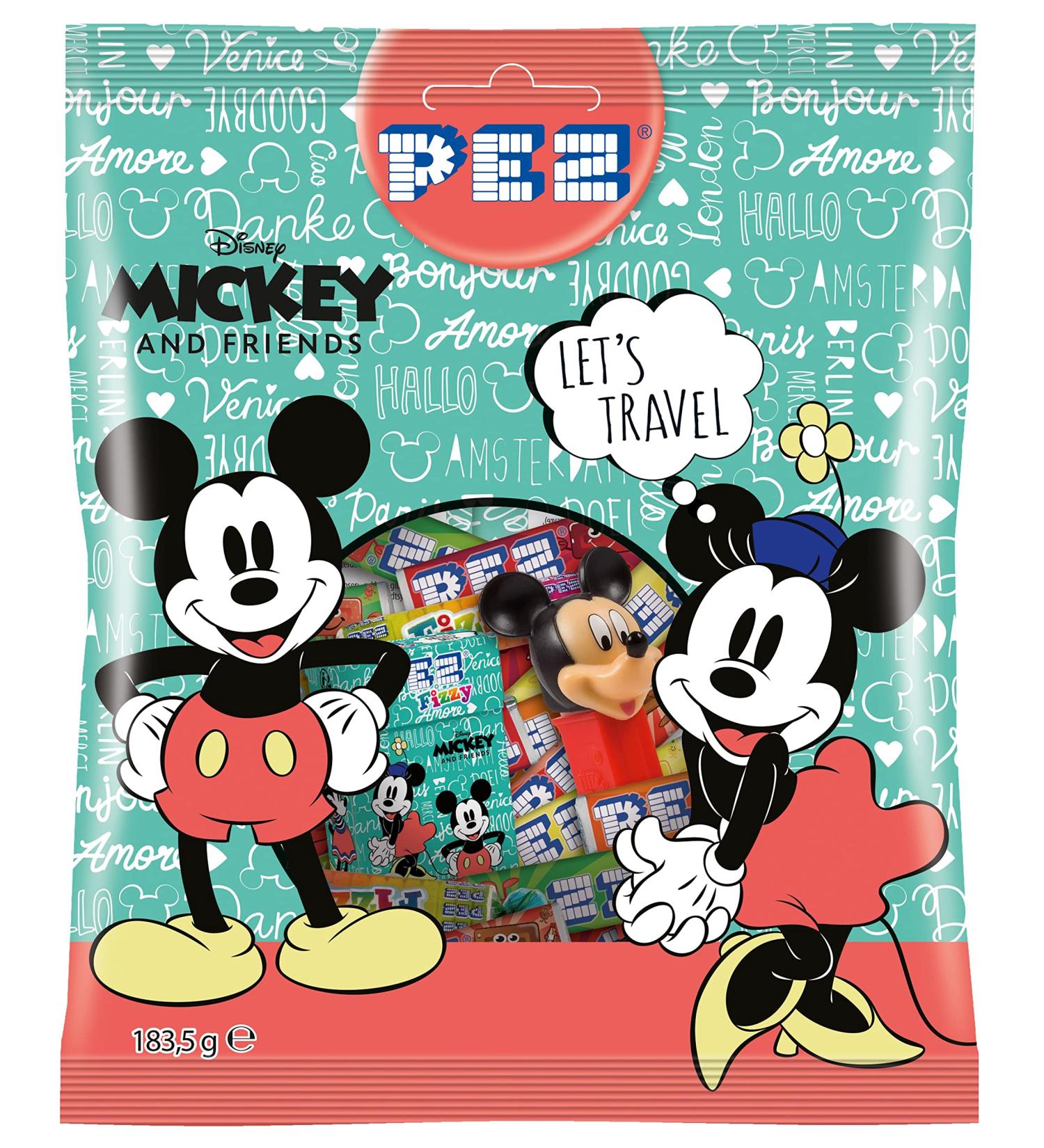 PEZ Maxi Mickey Minnie Design Bag 183 g Contains: 1 PEZ Dispenser and Sweets: 6 Fruit Refills + 5 Cola Refills + 10 Fizzy Rol - Buy Online on GoSupps.com