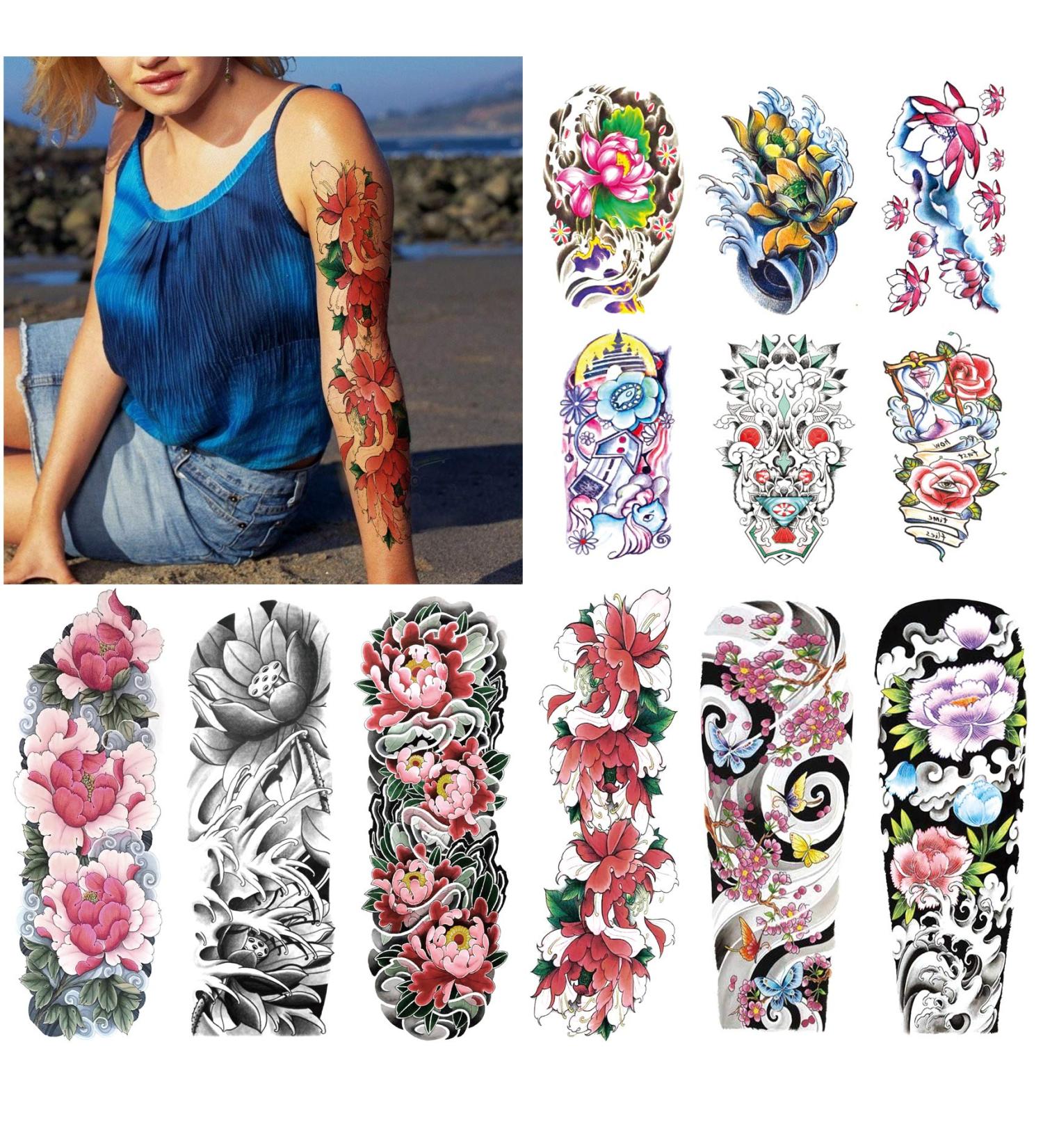 Kotbs 12 Sheets Sexy Full Arm Temporary Tattoos - Waterproof Floral Sleeves for Men, Women, and Girls - Buy Online on GoSupps.com