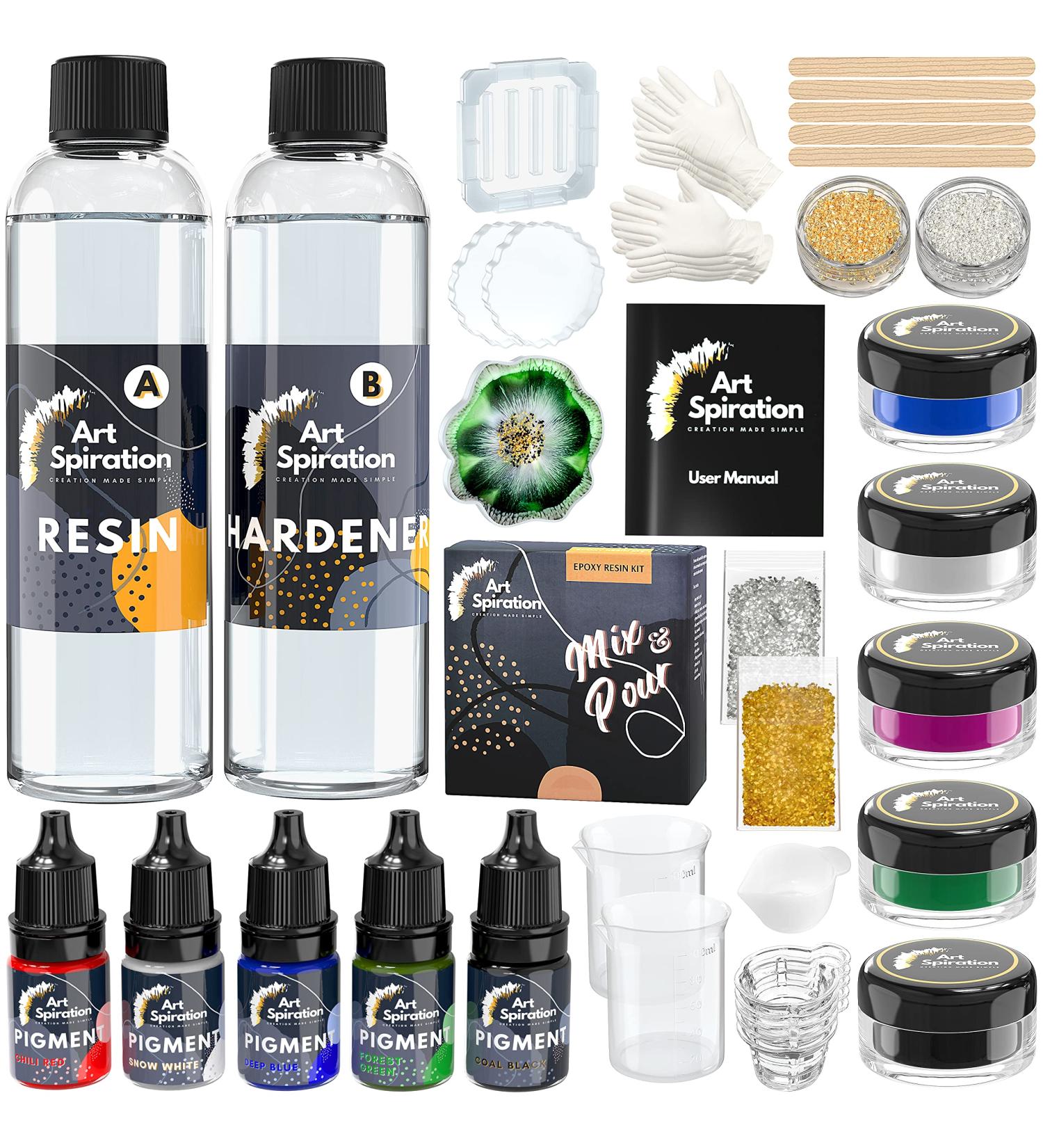 Artspiration Crystal Clear Epoxy Resin Kit 16 Oz - Beginner's Art Epoxy Kit with Mica Powder, Pigments, Silicon Molds, Crushed Glass - Ideal for Crafts & Casting Projects - Buy Online on GoSupps.com