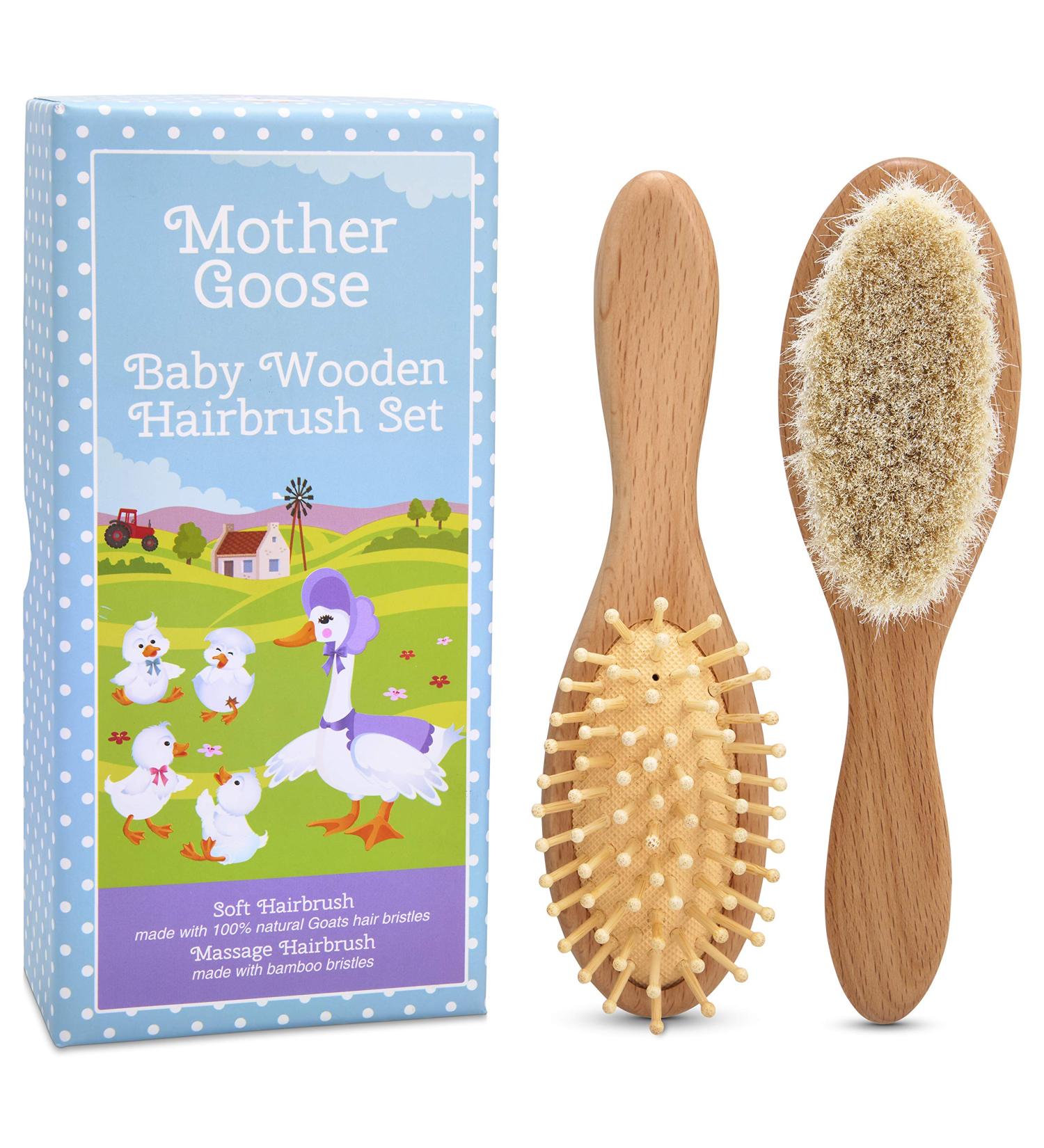 Yellodoor All-Natural Baby Hair Brush Set - 2 Wooden Brushes in Gift Box | Soft Goat Hair Bristles | Ideal Cradle Cap Brush - Buy Online on GoSupps.com