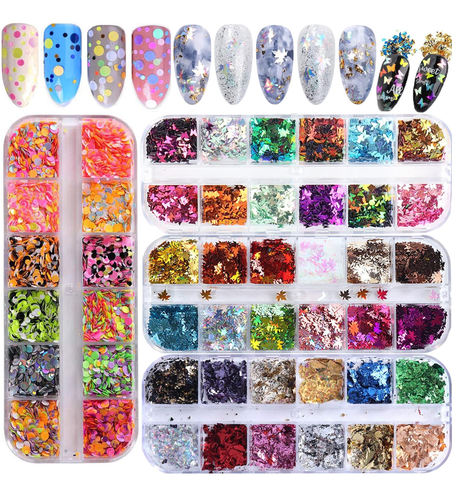 48 Color Nail Seedlettes Glitter - 3D Butterfly & Star Leaf Nail Sequins for Festival DIY Art & Decoration - Buy Online on GoSupps.com