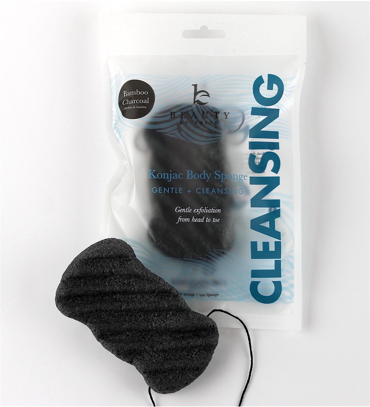 Konjac Body Sponge with Bamboo Charcoal for Exfoliating and Cleansing Sensitive Skin - Vegan Loofah Pouf for Men and Women - Buy Online on GoSupps.com