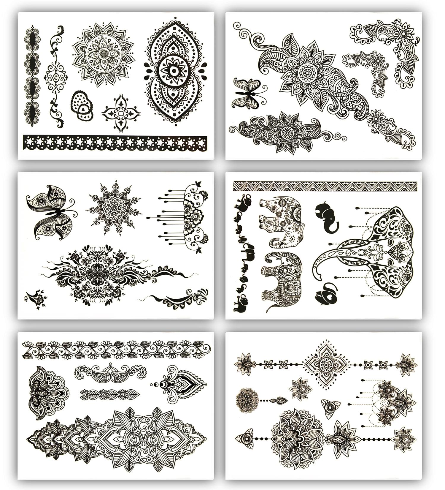 Terra Tattoos Black Mehndi Inspired Temporary Tattoos - 50+ Henna Designs - Waterproof, Nontoxic & Long Lasting - Perfect for Beach, Festivals & More - Buy Online on GoSupps.com