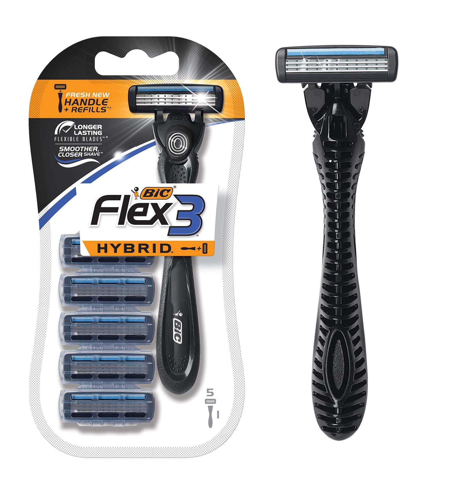 BIC Flex 3 Hybrid Men's 3-Blade Disposable Razor - Smooth & Comfortable Shave, 1 Handle & 5 Cartridges - Buy Online on GoSupps.com