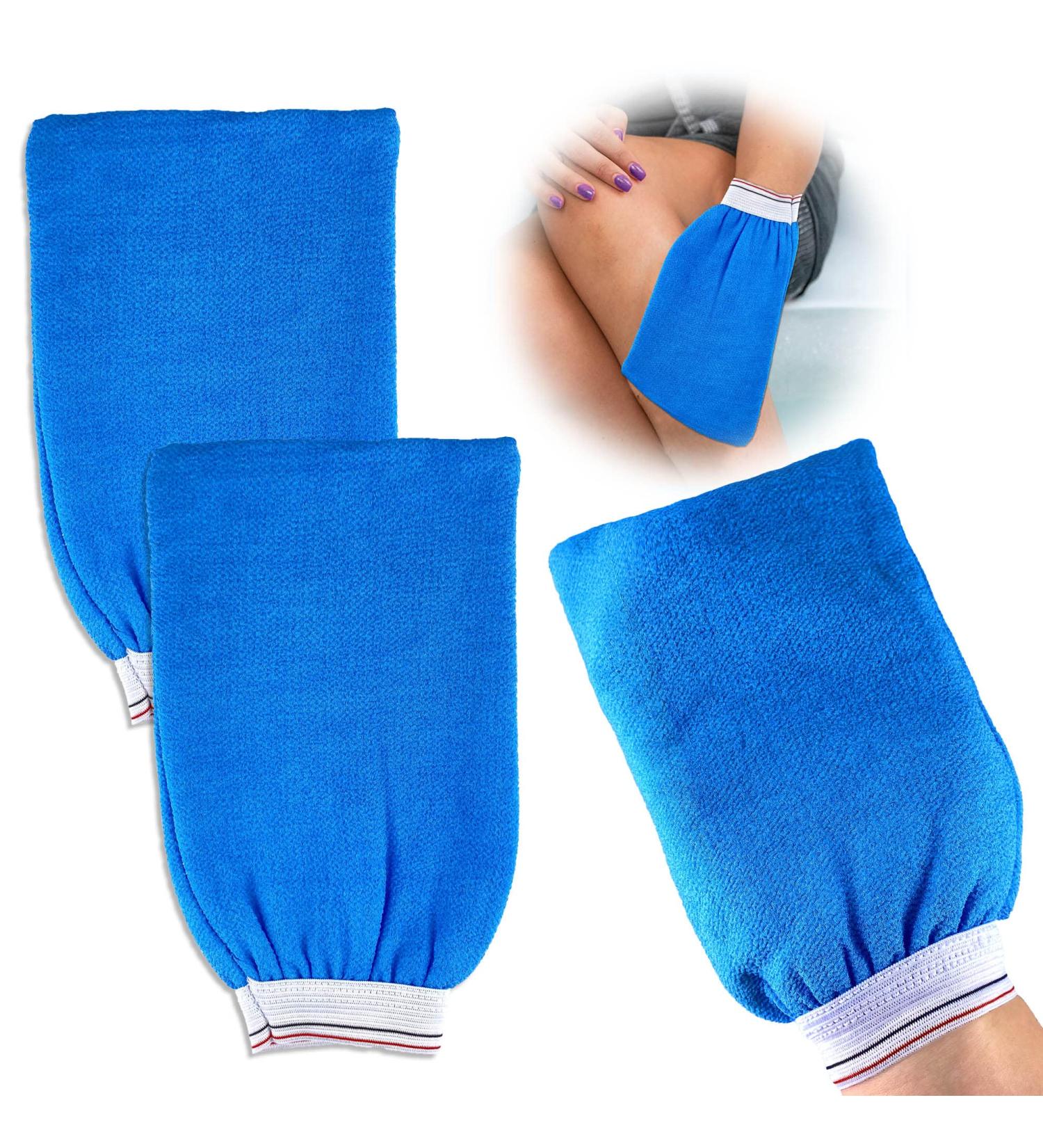 SKRYUIE Deep Exfoliating Mitt & Scrubber Gloves Kit for Body - Dead Skin Remover for Healthy Skin - SPA Bath/Shower Loofah Set for Women & Men (Blue 3pcs) - Buy Online on GoSupps.com