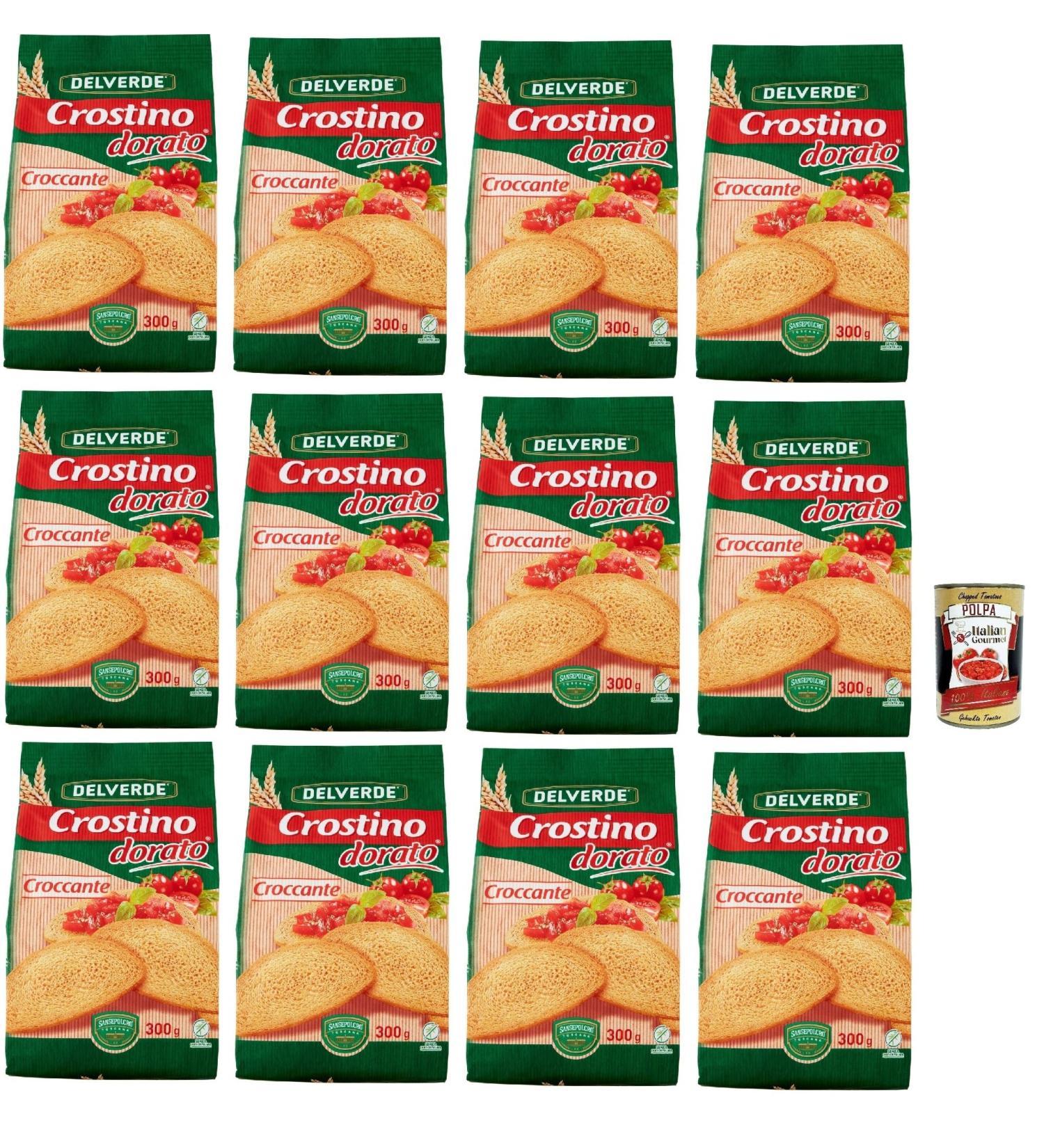 Delverde Crostino Dorato Crispy Crispy Snack Crispy golden 12 x 300 g + Italian Gourmet Pulp 400 g - Buy Online on GoSupps.com