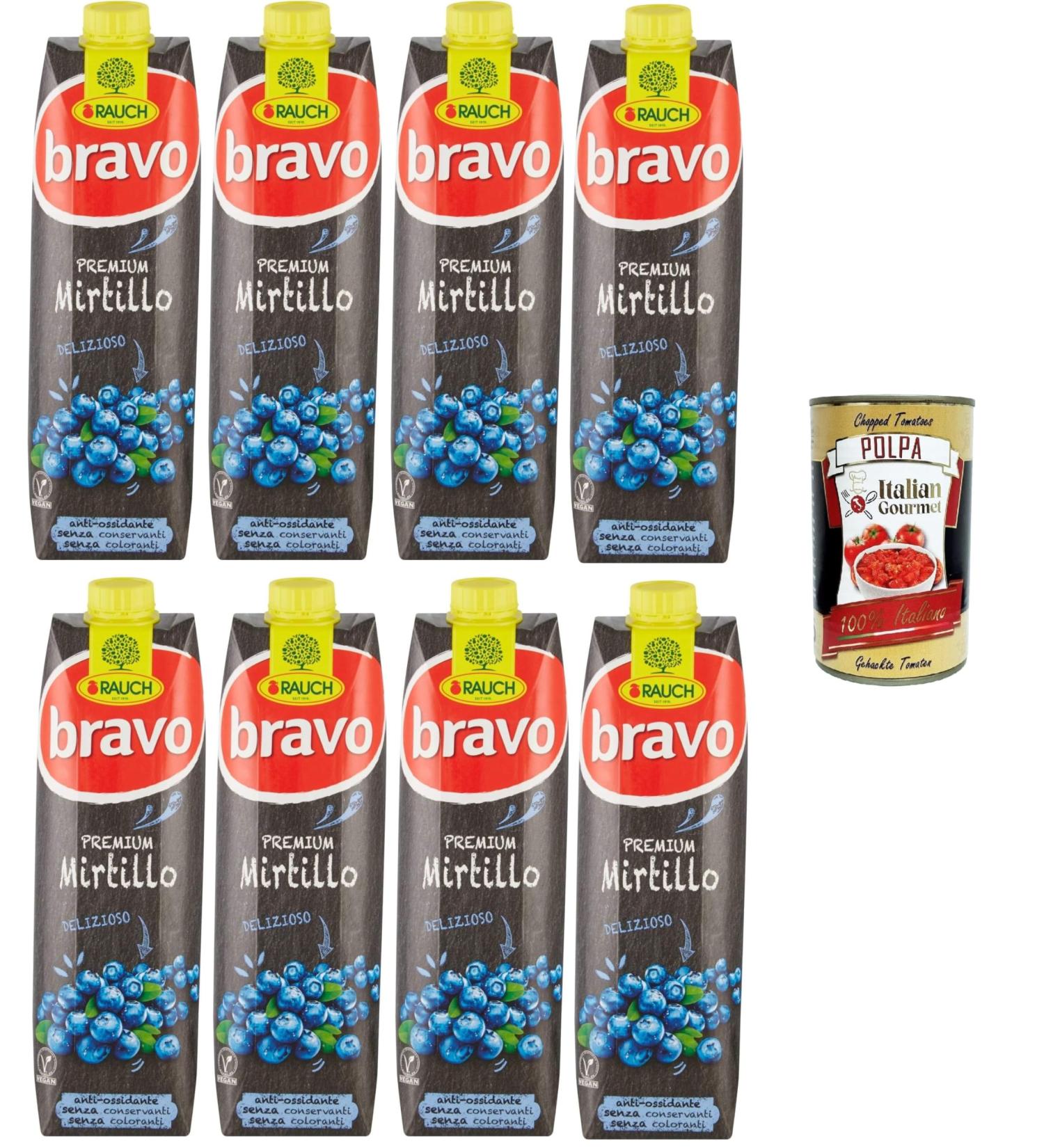 Bravo Rauch Premium Blueberry Juice Delicious Antioxidant No Colouring No Preservatives 8 x 1 lt+ Italian Gourmet Polpa 400 g - Buy Online on GoSupps.com