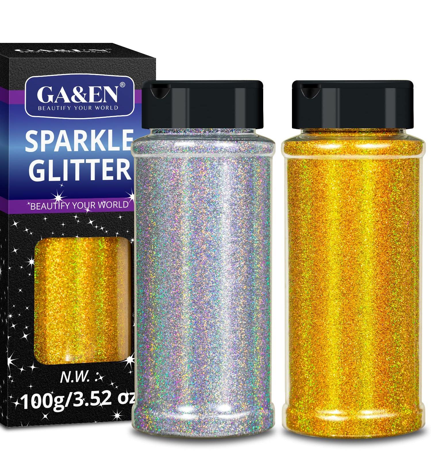 Holographic Ultra Fine Glitter 200g (Silver & Gold) for Resin Tumbler & Craft Projects - Iridescent Glitter for Nail Art & Body Makeup - Buy Online on GoSupps.com