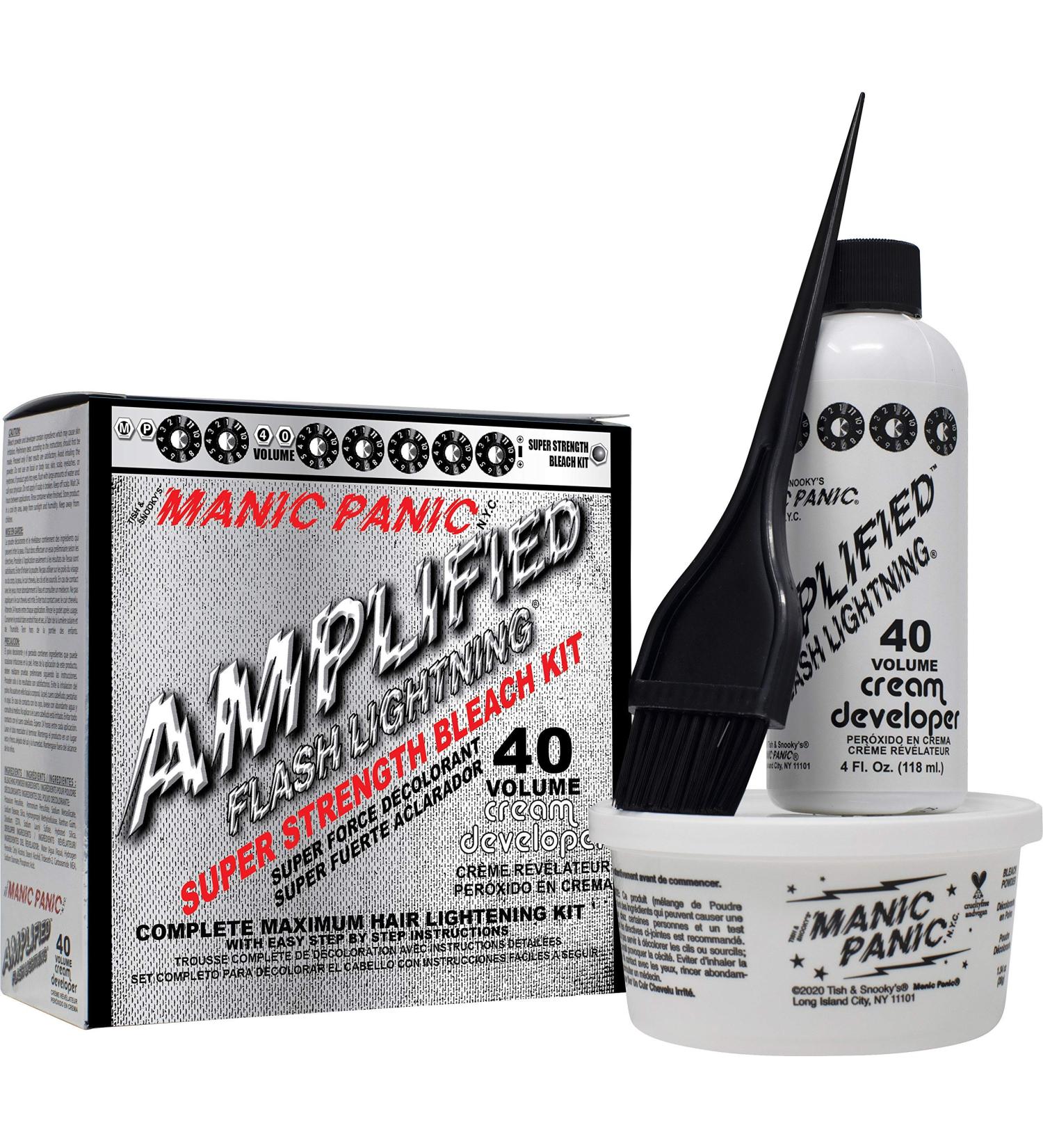 MANIC PANIC Flash Lightning Hair Bleach Kit - Vegan, Cruelty-Free - 40 Volume Developer + Bleach Powder - Lifts Dark Hair Up to 7 Levels - Buy Online on GoSupps.com